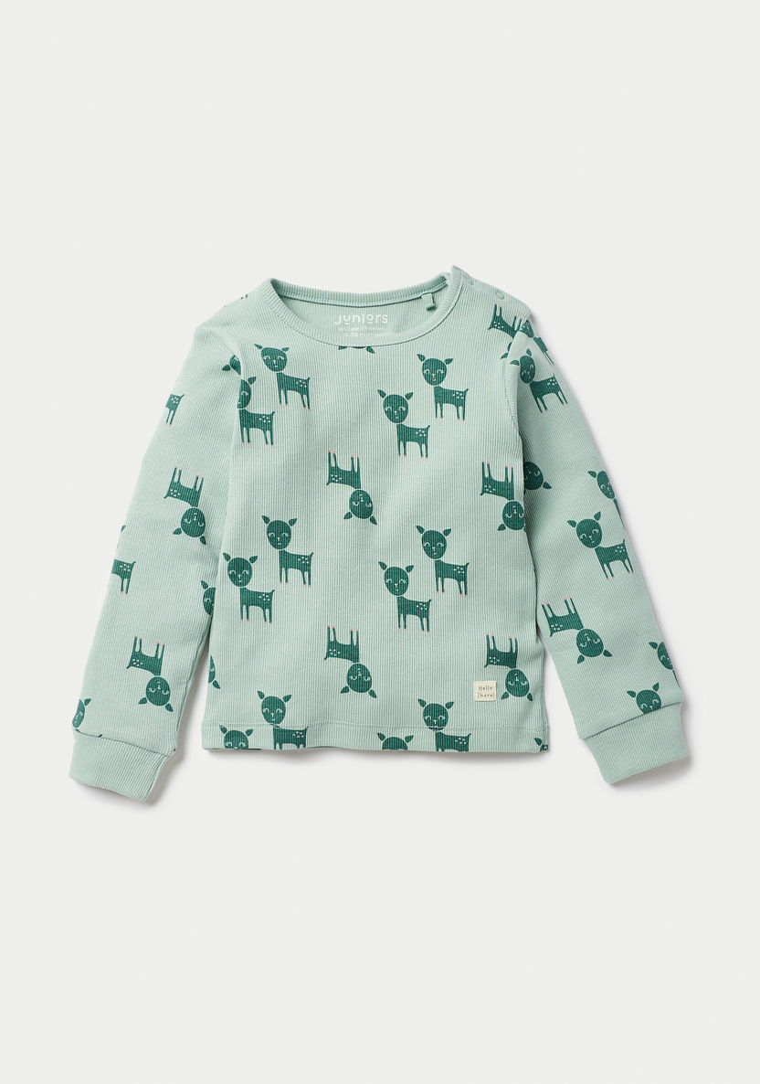 Juniors Animal Print Long Sleeves T-shirt and Pyjama Set-Pyjama Sets-image-1