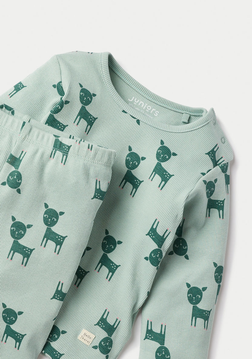 Juniors Animal Print Long Sleeves T-shirt and Pyjama Set-Pyjama Sets-image-3