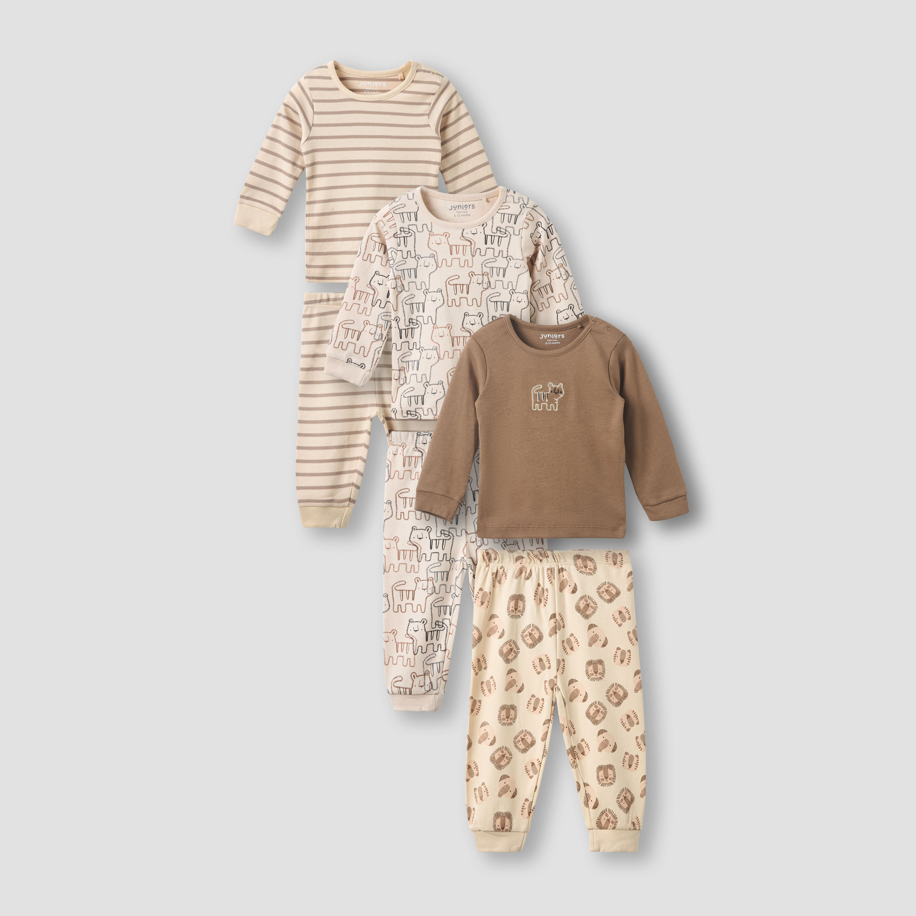 Pack of 3 Juniors Cotton Crew Neck Long Sleeves Pyjama Set with Print-baby-boys-clothing-nightwear-pyjamasets-image-1