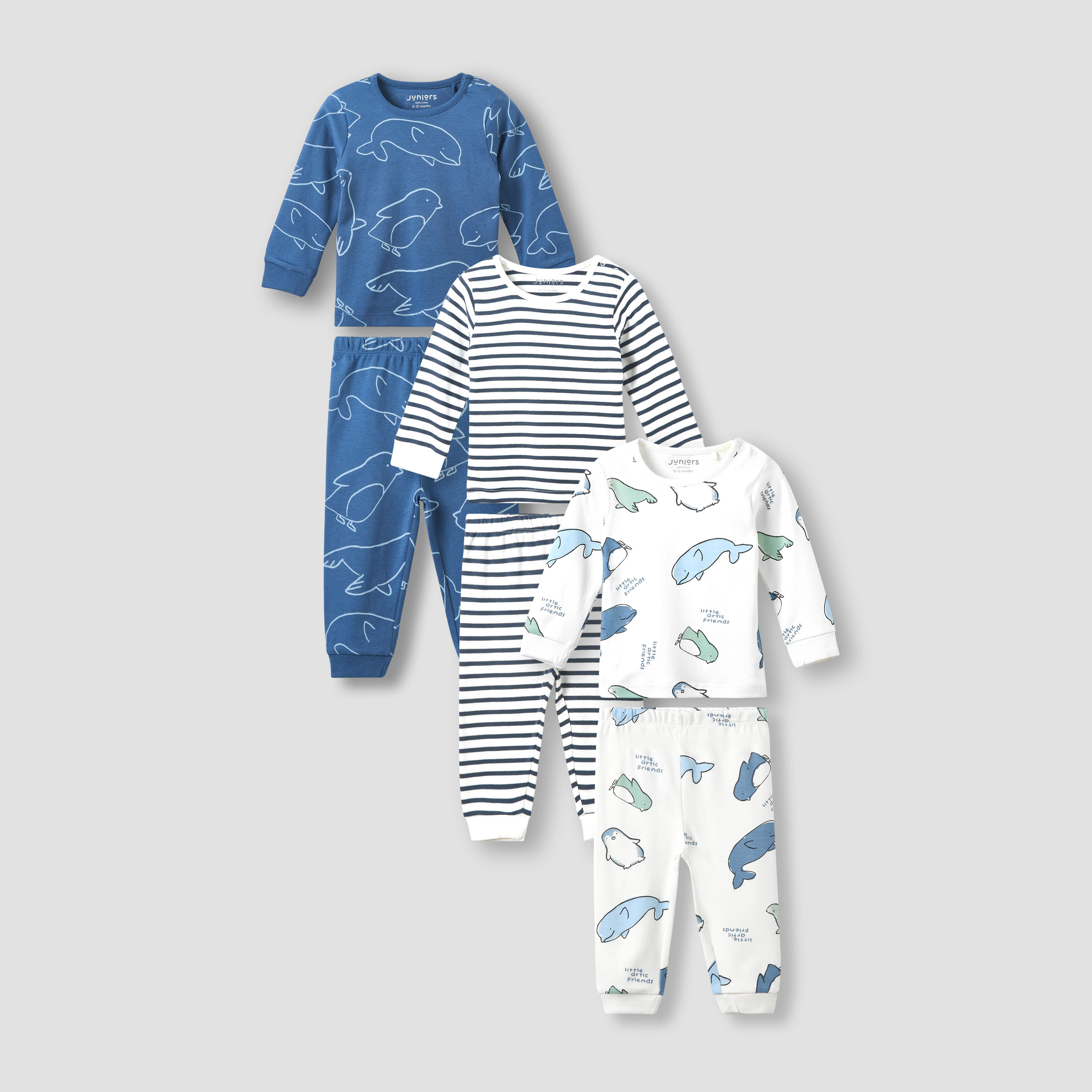 Pack of 3 Juniors Cotton Crew Neck Long Sleeves Pyjama Set with Print-baby-boys-clothing-nightwear-pyjamasets-image-1