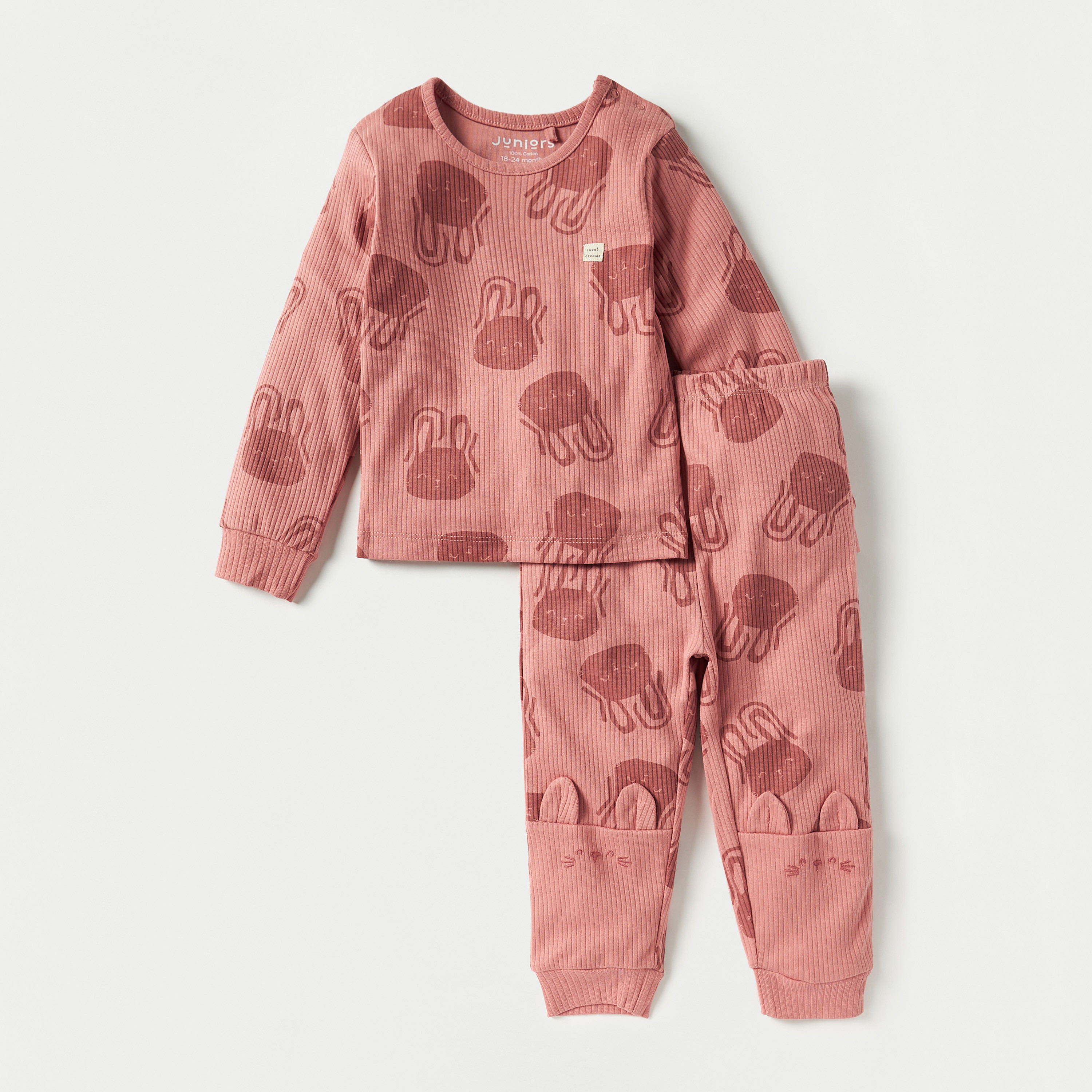 Juniors All-Over Bunny Print T-shirt and Pyjama Set-baby-girls-clothing-nightwear-pyjamasets-image-1