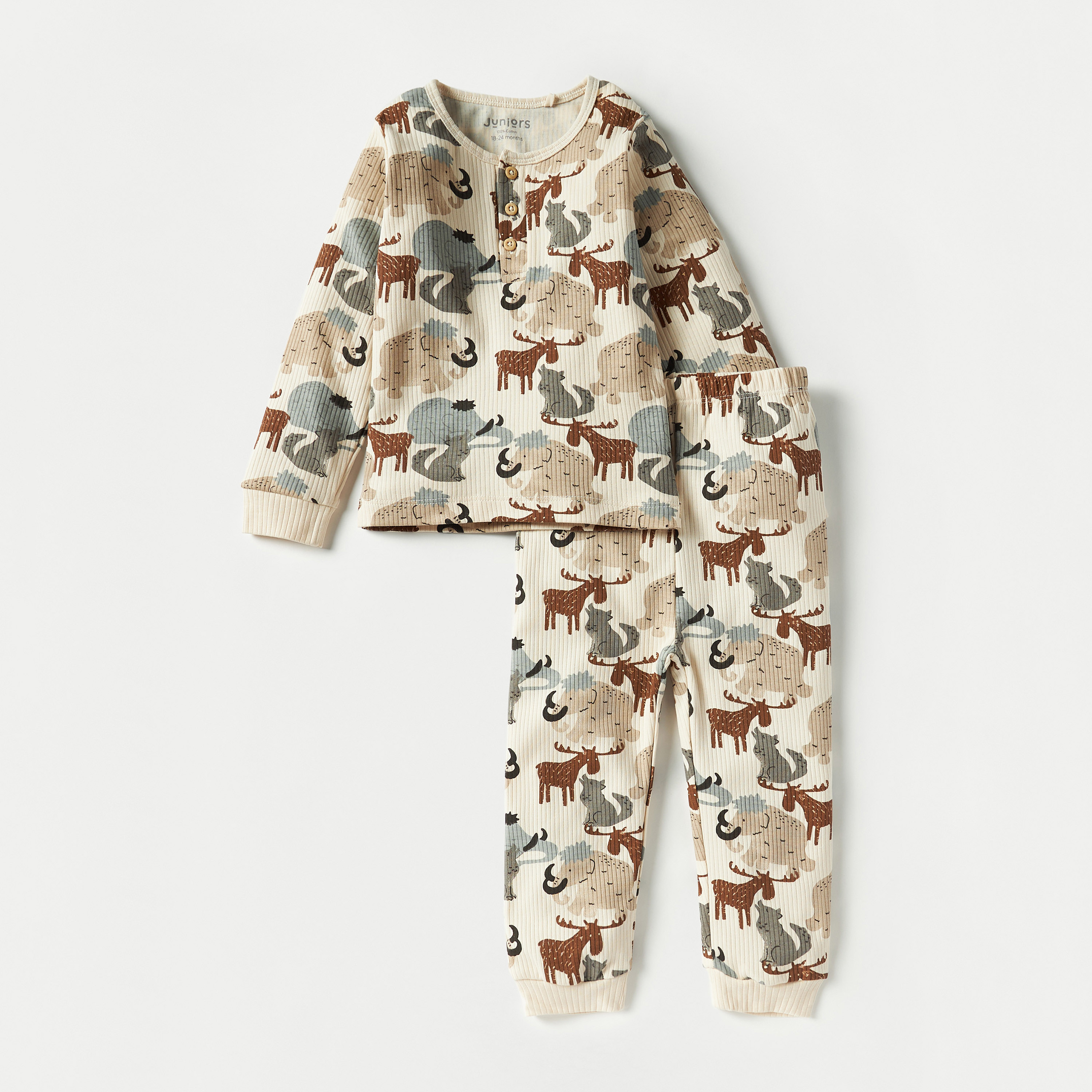 Juniors Cotton Round Neck Long Sleeves Pyjama Set with Print-baby-girls-clothing-nightwear-pyjamasets-image-1