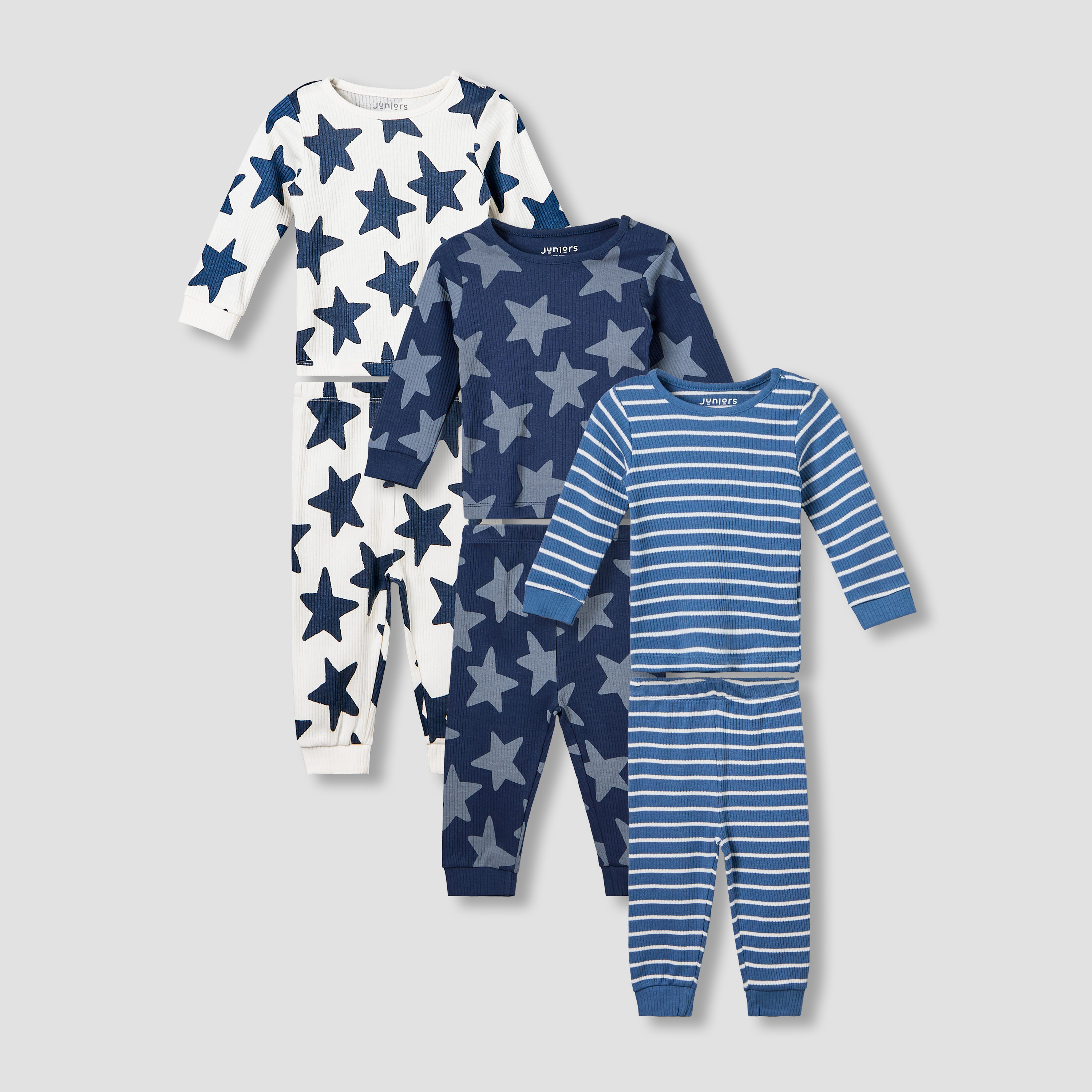 Set of 3 Juniors Cotton Long Sleeves Pyjama Set with Star Print-baby-boys-clothing-nightwear-pyjamasets-image-1
