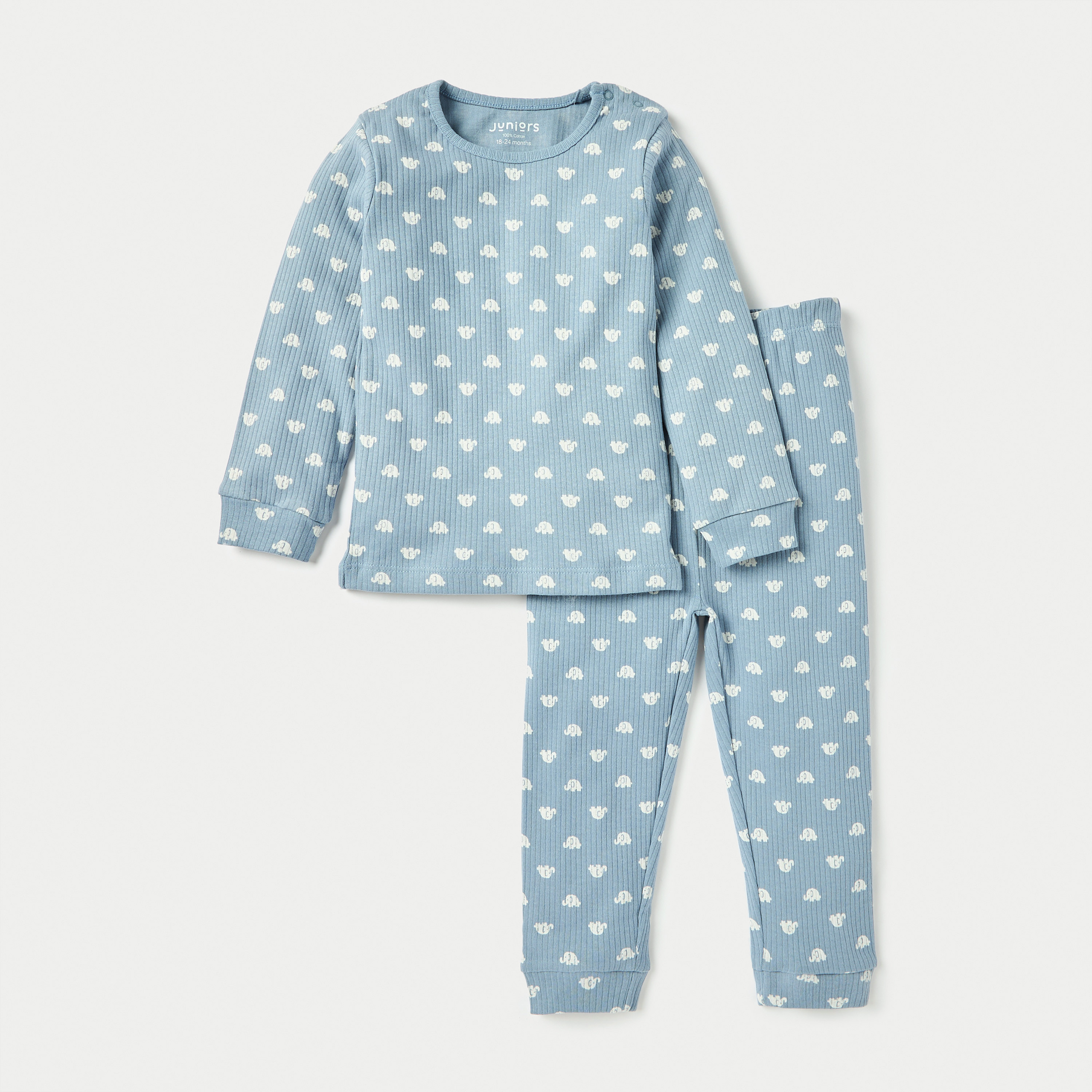 Juniors All-Over Elephant Print Long Sleeves T-shirt and Elasticated Pyjama Set-baby-boys-clothing-nightwear-pyjamasets-image-1