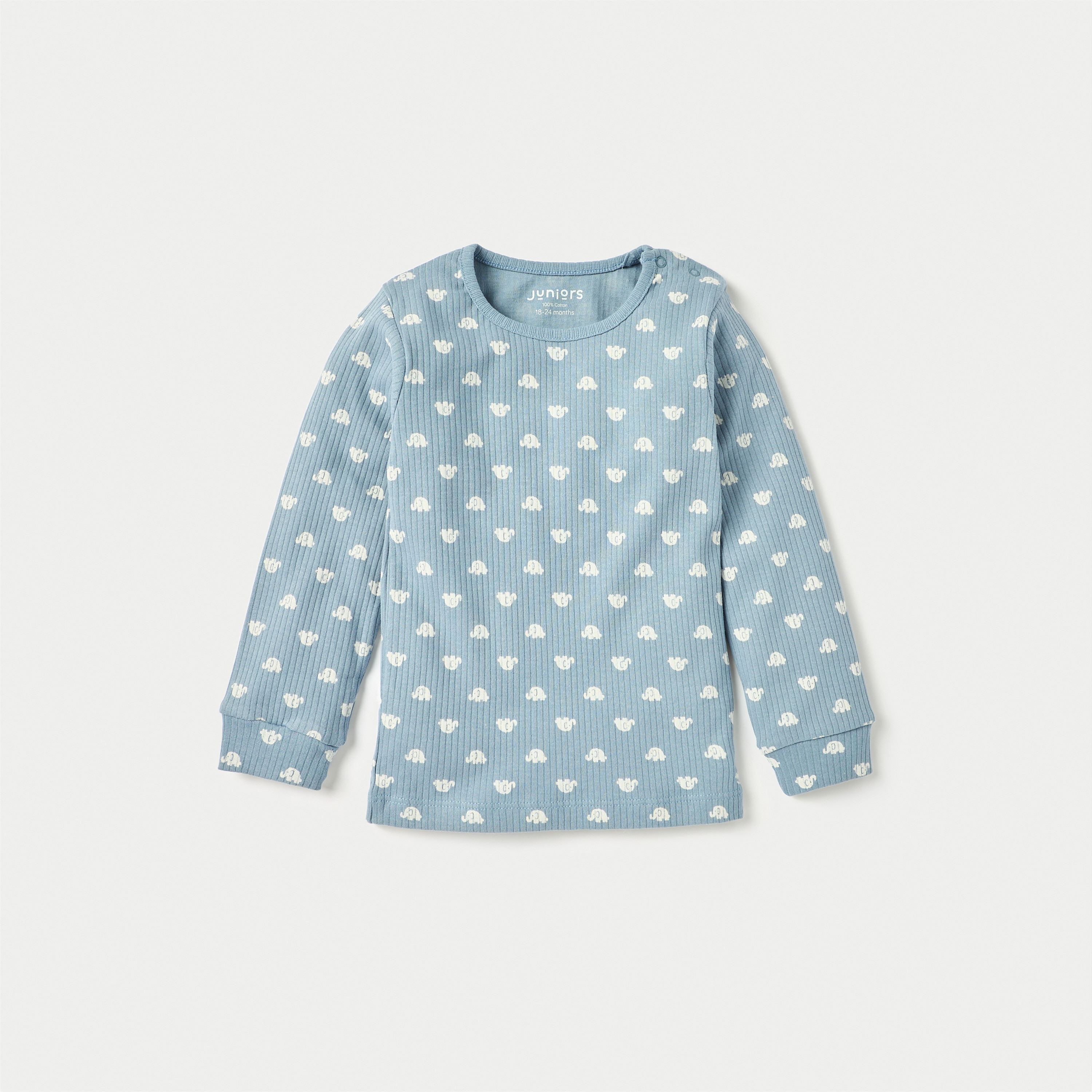 Juniors All-Over Elephant Print Long Sleeves T-shirt and Elasticated Pyjama Set-baby-boys-clothing-nightwear-pyjamasets-image-2