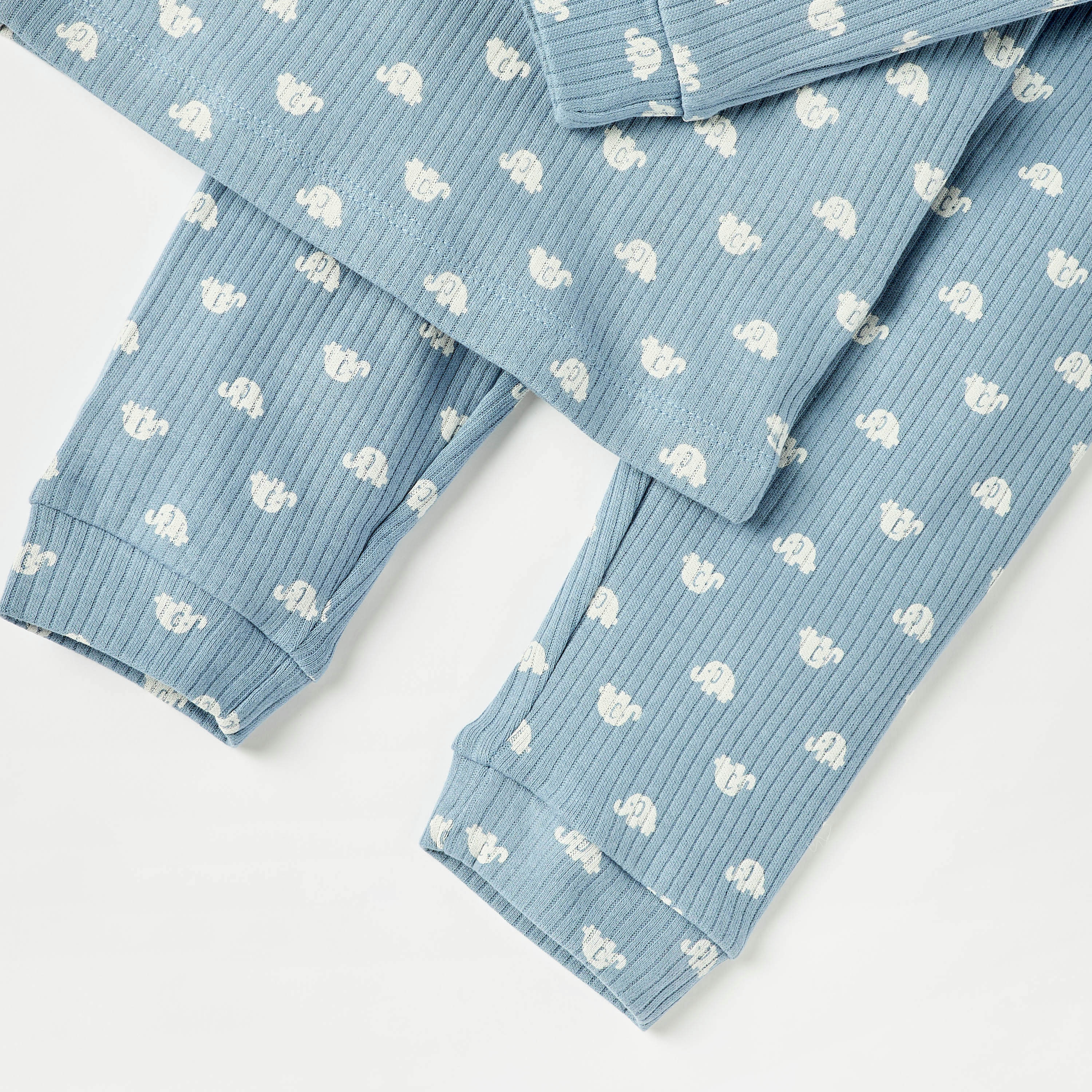Juniors All-Over Elephant Print Long Sleeves T-shirt and Elasticated Pyjama Set-baby-boys-clothing-nightwear-pyjamasets-image-5