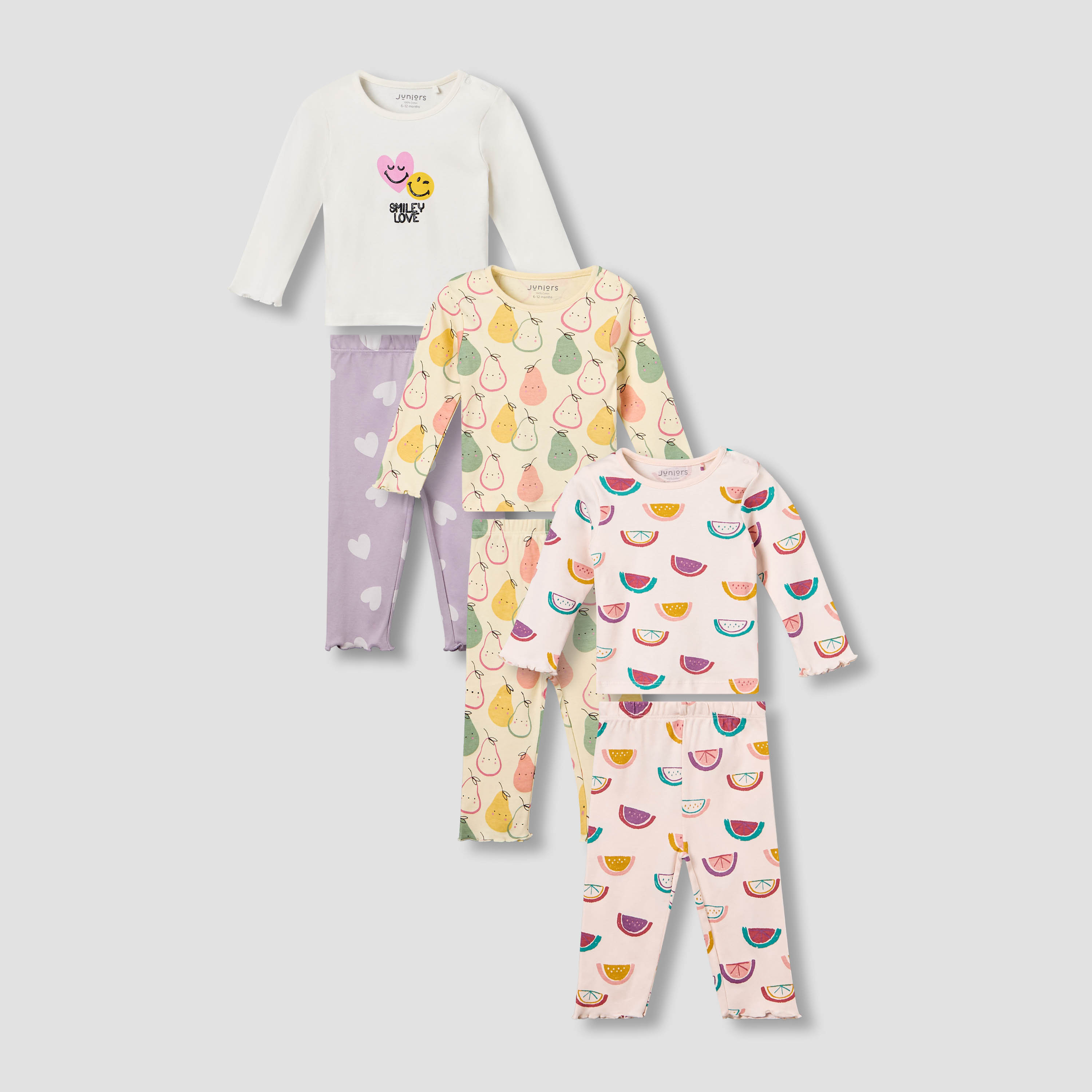 Set of 3 Juniors Cotton Long Sleeves Pyjama Set with Fun Print-baby-girls-clothing-nightwear-pyjamasets-image-1