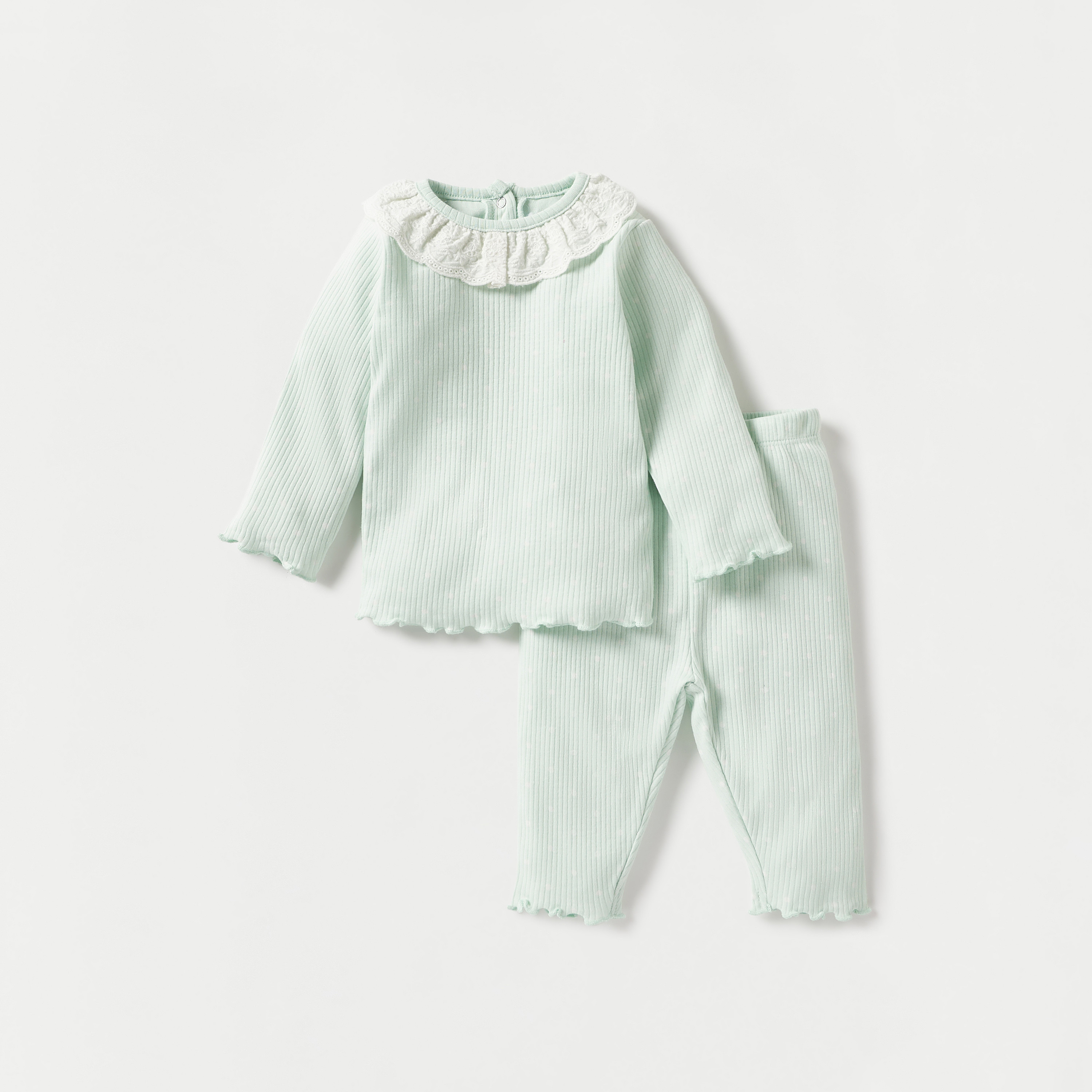 بنطلون بيجاما بخصر مطاطي وتيشيرت مضلع بأكمام طويلة من جونيورز - مجموعة من 3 أطقم-baby-girls-clothing-nightwear-pyjamasets-image-2