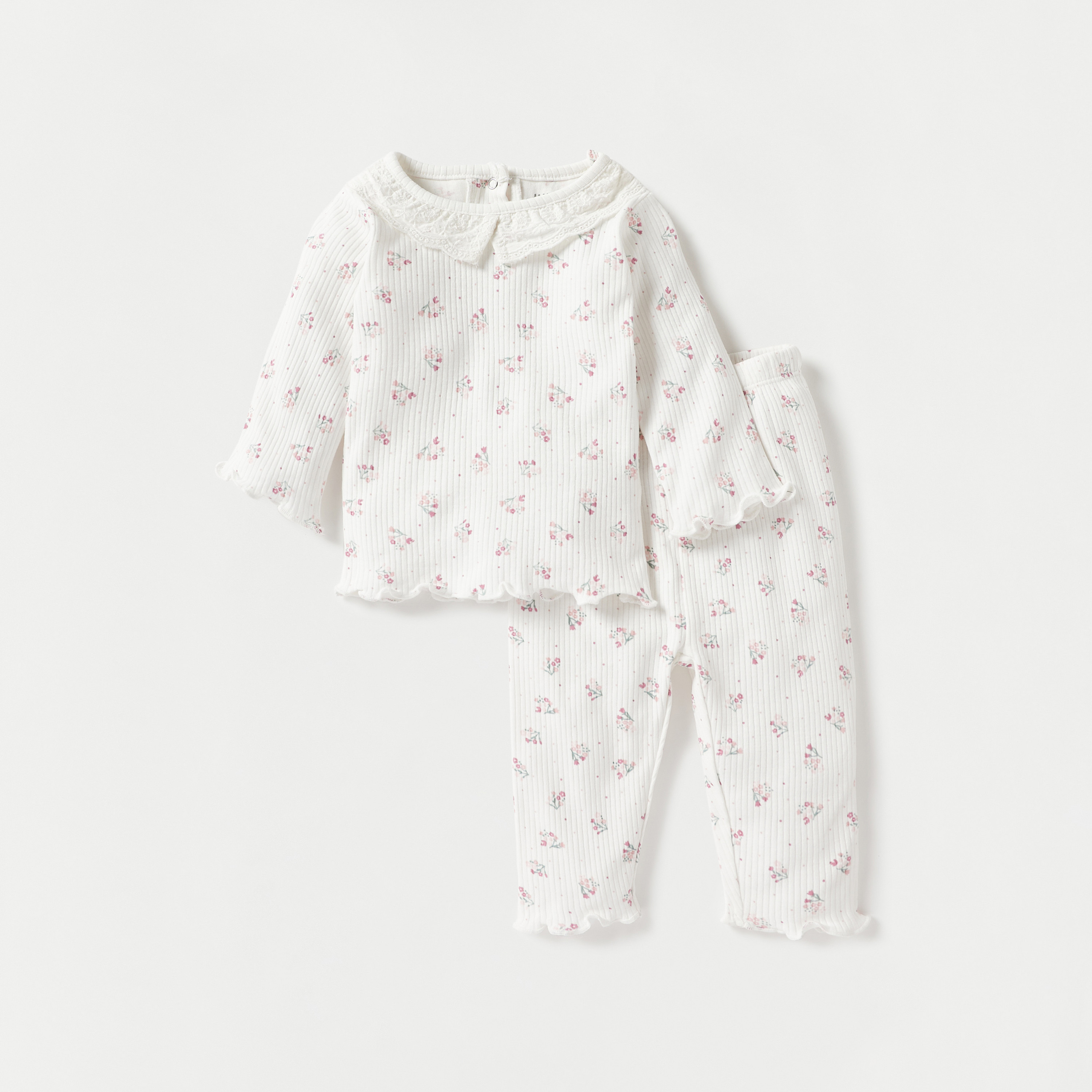 Juniors Ribbed Long Sleeves T-shirt and Elasticated Pyjama Set - Set of 3-baby-girls-clothing-nightwear-pyjamasets-image-3