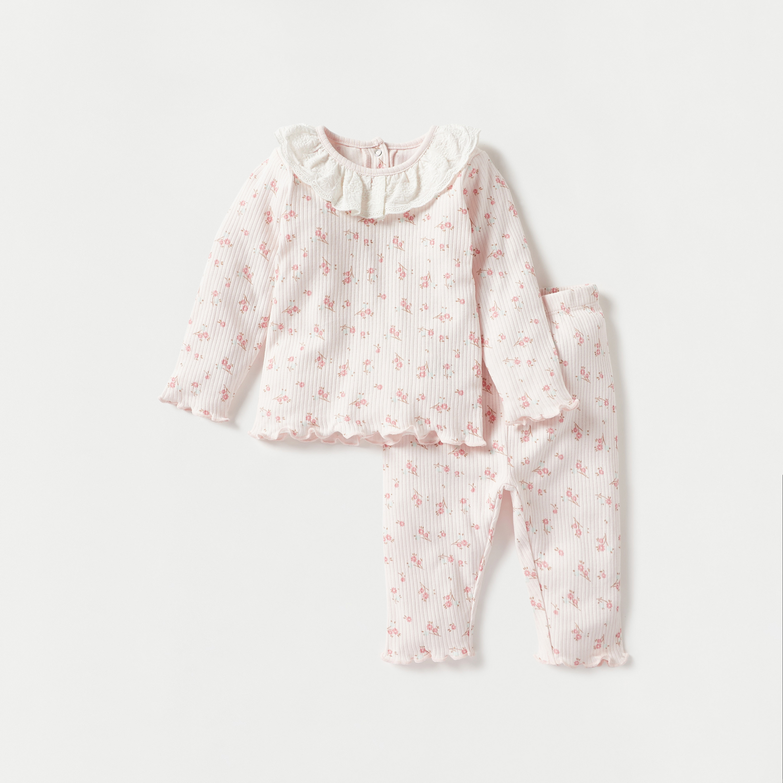 بنطلون بيجاما بخصر مطاطي وتيشيرت مضلع بأكمام طويلة من جونيورز - مجموعة من 3 أطقم-baby-girls-clothing-nightwear-pyjamasets-image-4