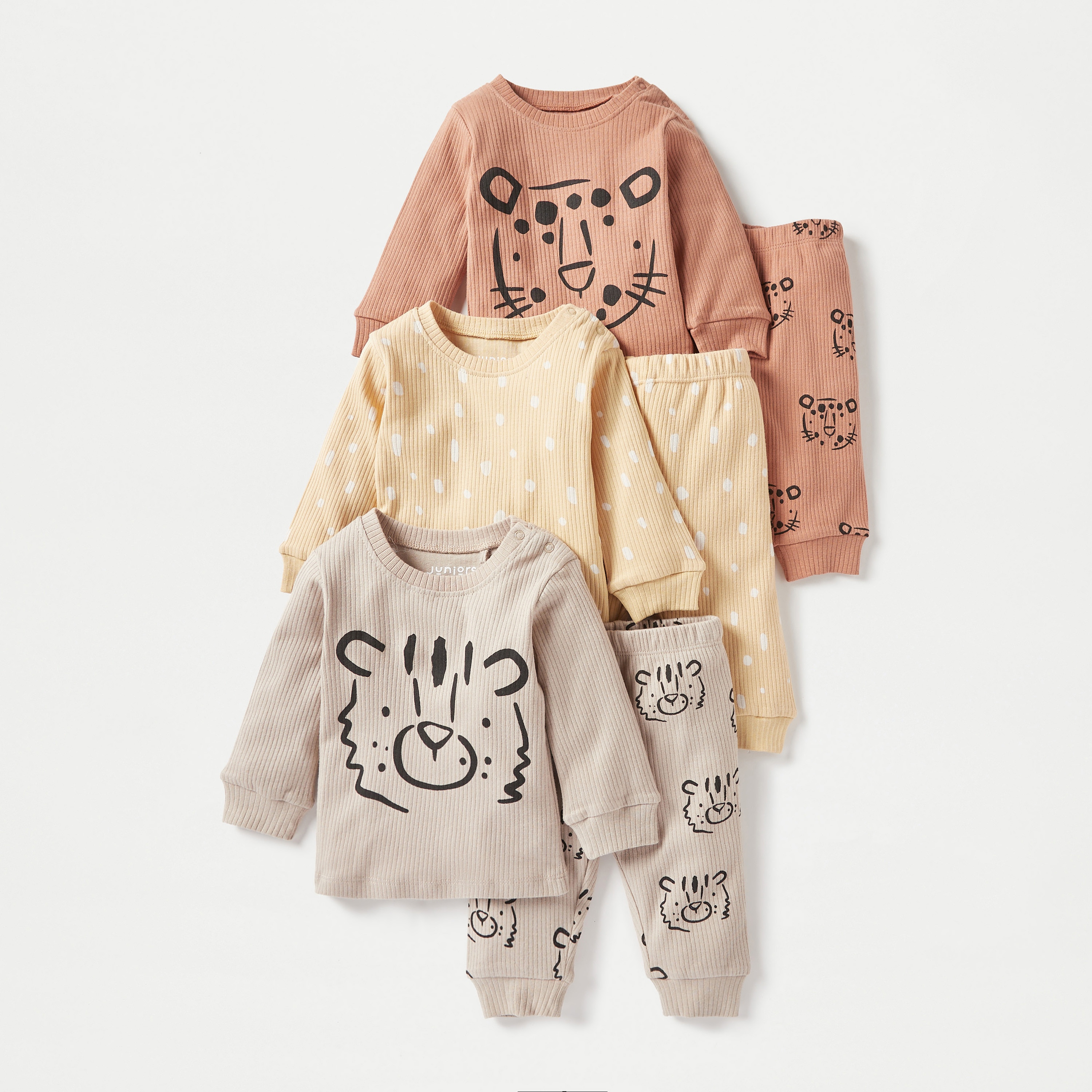 طقم بيجامة وتيشيرت بأكمام طويلة وطبعة حيوانات من جونيورز - طقم من 3 قطع-baby-boys-clothing-nightwear-pyjamasets-image-1