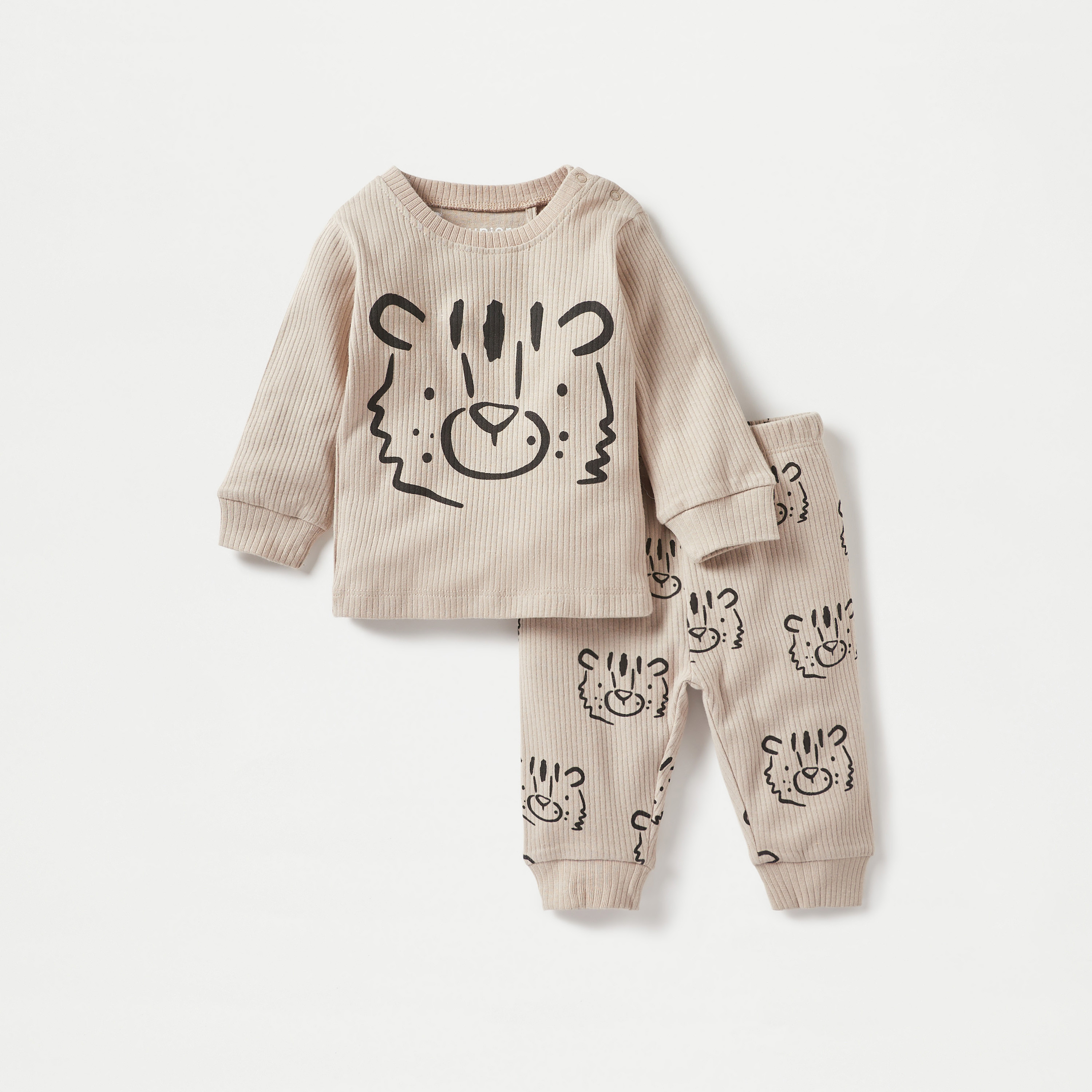 طقم بيجامة وتيشيرت بأكمام طويلة وطبعة حيوانات من جونيورز - طقم من 3 قطع-baby-boys-clothing-nightwear-pyjamasets-image-2