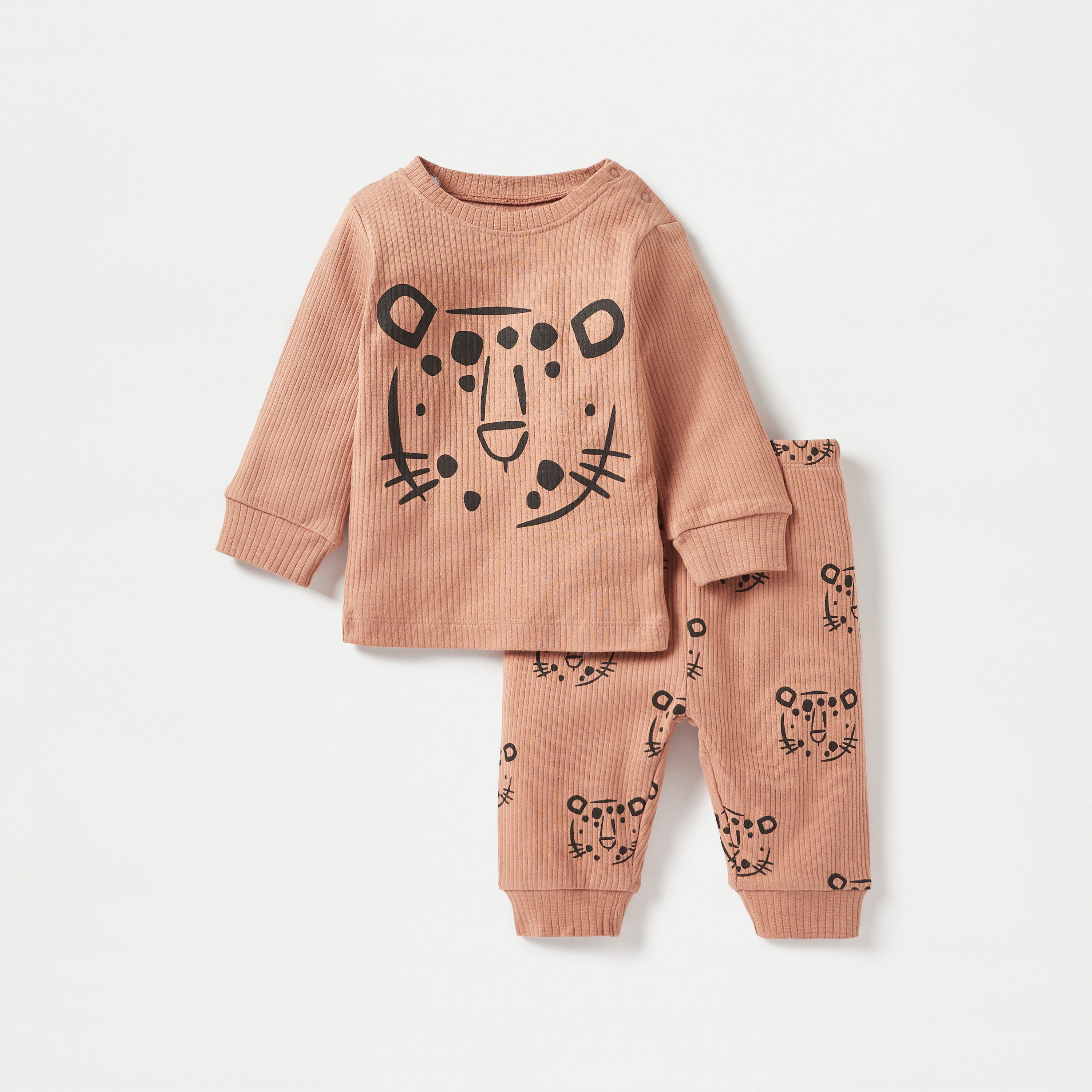 طقم بيجامة وتيشيرت بأكمام طويلة وطبعة حيوانات من جونيورز - طقم من 3 قطع-baby-boys-clothing-nightwear-pyjamasets-image-4