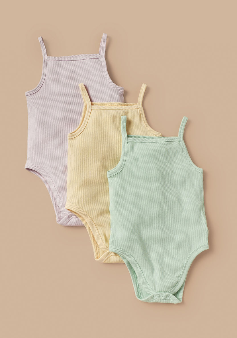 Juniors Textured Sleeveless Bodysuit with Snap Button Closure - Set of 3-Bodysuits-image-0