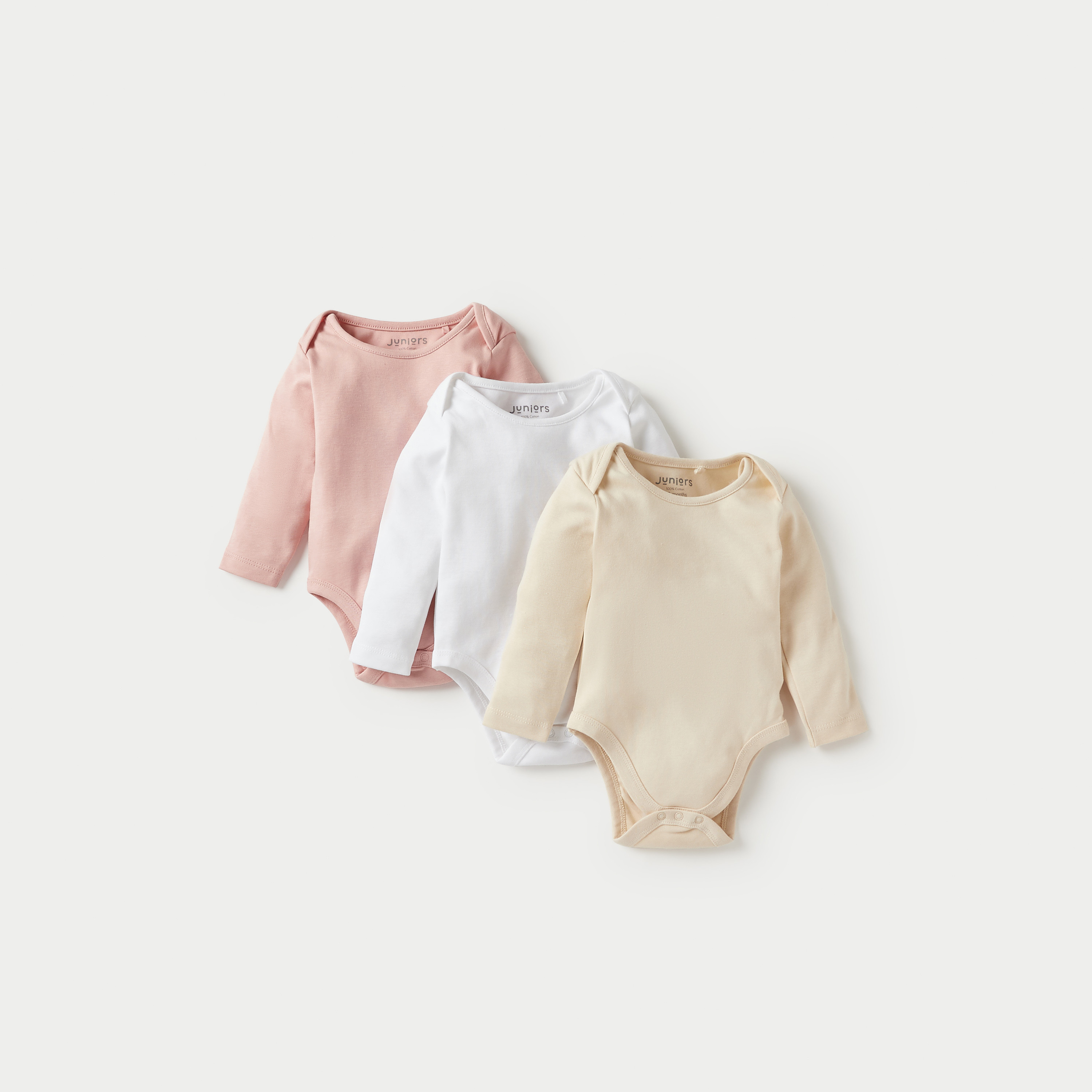 Juniors Solid Long Sleeves Bodysuit with Snap Button Closure - Set of 3-baby-boys-clothing-bodysuits-image-1