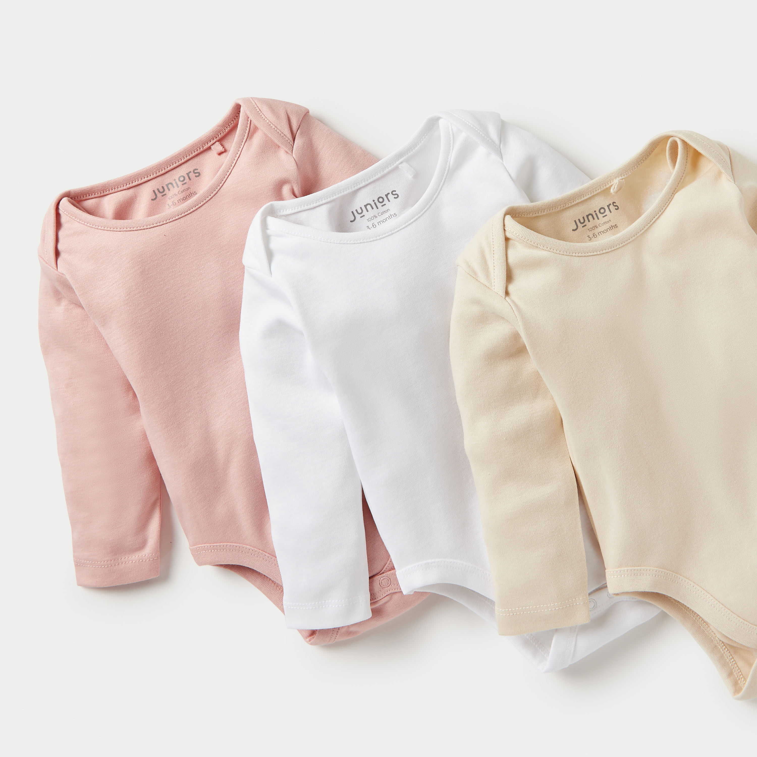 Juniors Solid Long Sleeves Bodysuit with Snap Button Closure - Set of 3-baby-boys-clothing-bodysuits-image-5