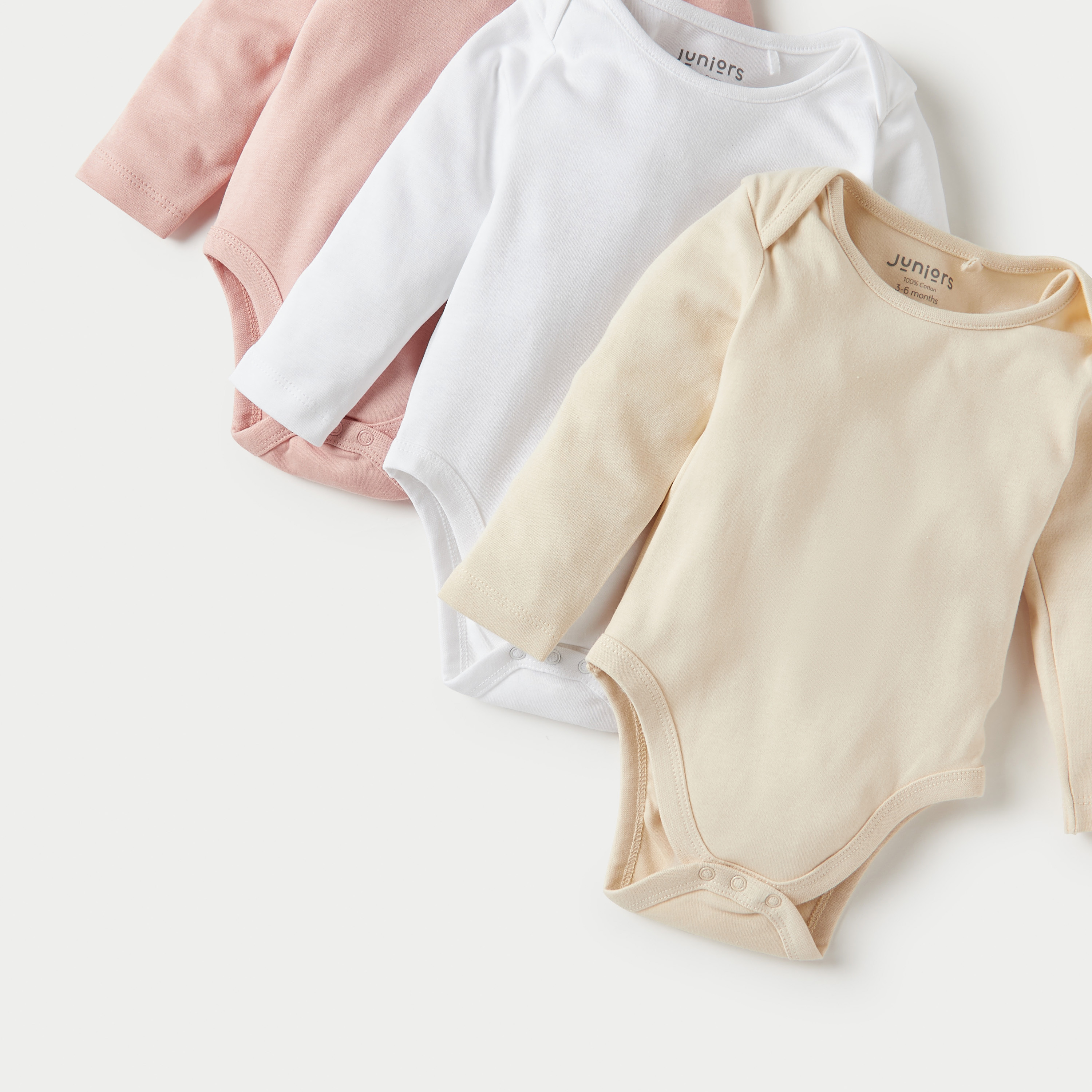 Juniors Solid Long Sleeves Bodysuit with Snap Button Closure - Set of 3-baby-boys-clothing-bodysuits-image-6