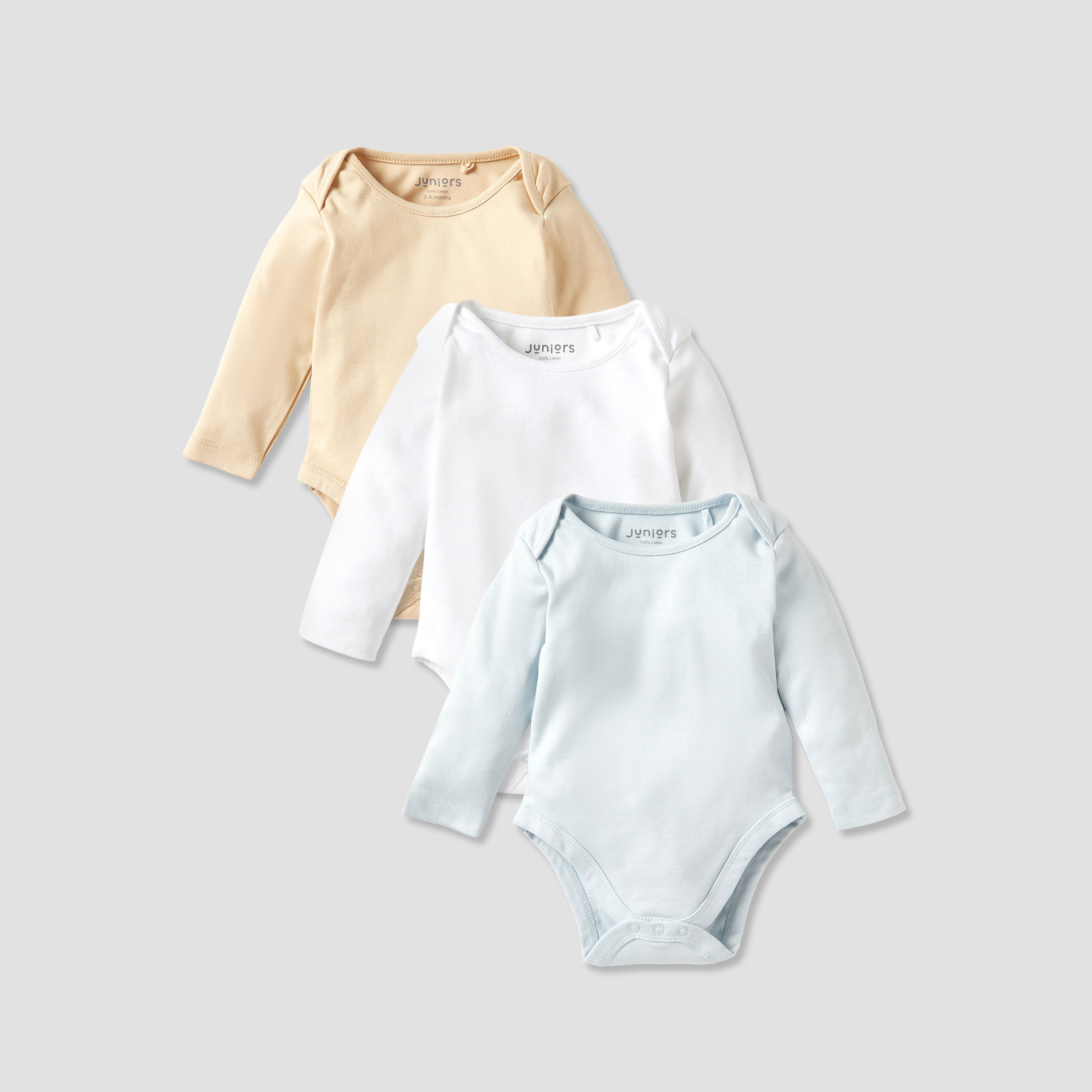 Juniors Solid Long Sleeves Bodysuit with Snap Button Closure - Set of 3-baby-girls-clothing-multipacks-image-1