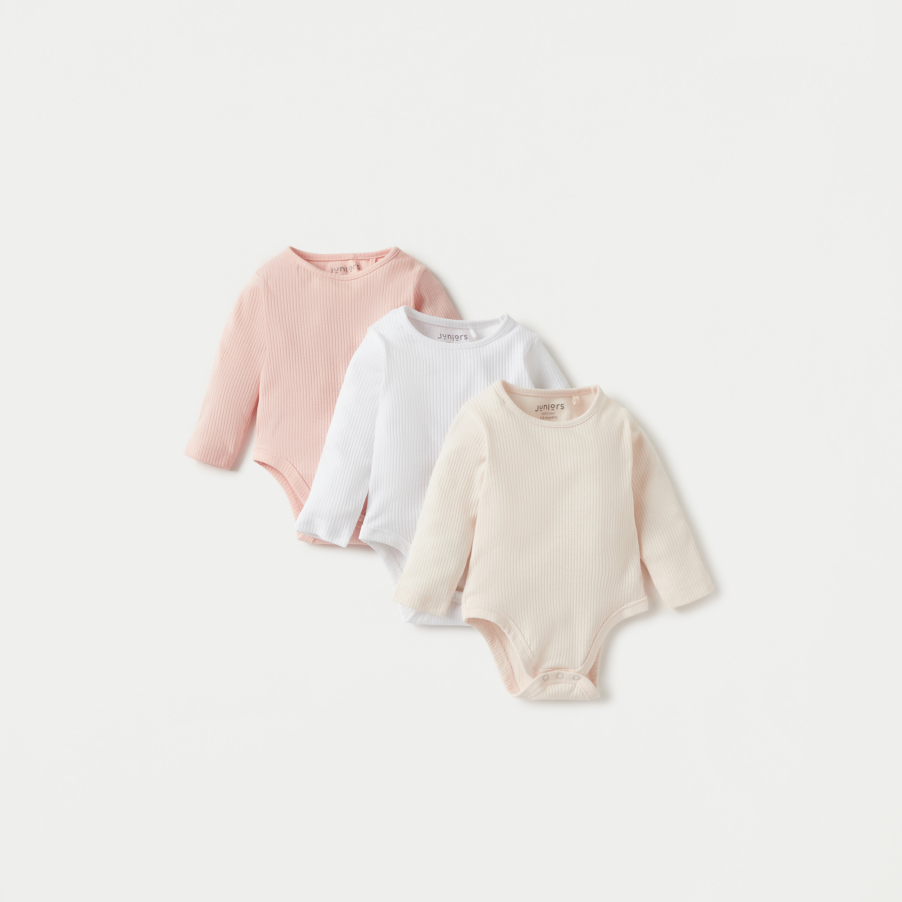 Juniors Ribbed Long Sleeves Bodysuit - Set of 3-baby-girls-clothing-bodysuits-image-1
