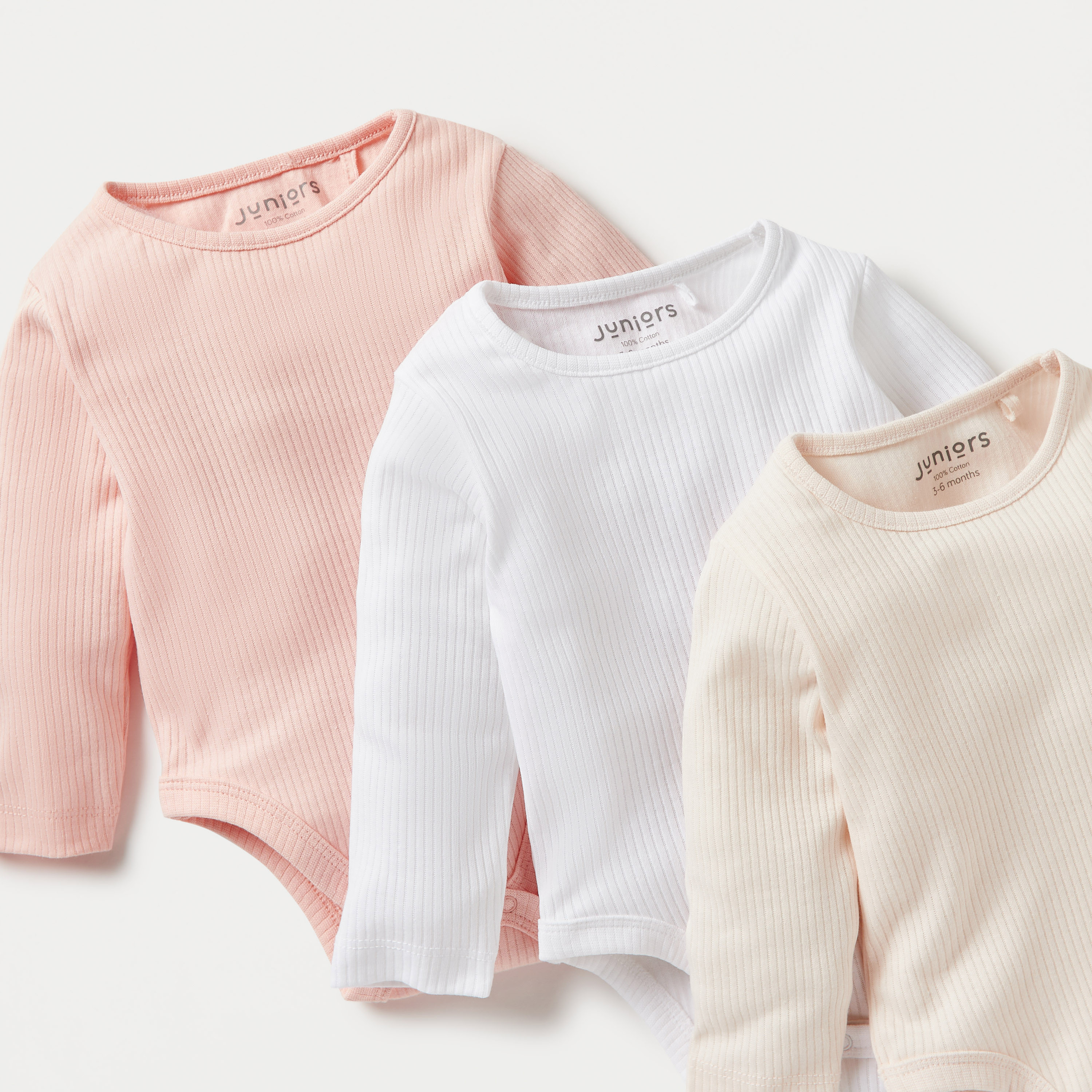 Juniors Ribbed Long Sleeves Bodysuit - Set of 3-baby-girls-clothing-bodysuits-image-5