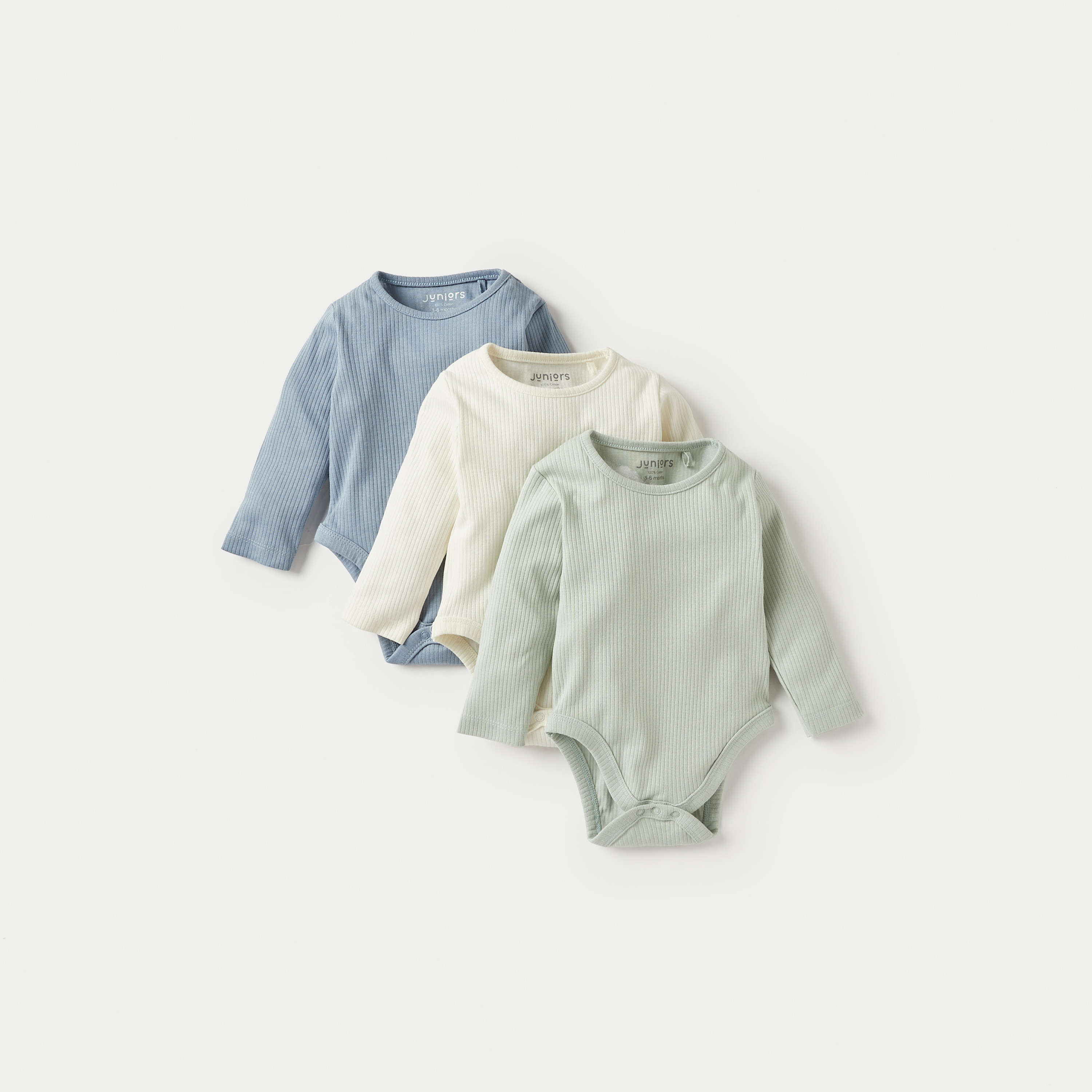 Juniors Ribbed Long Sleeves Bodysuit with Snap Button Closure - Set of 3-baby-boys-clothing-multipacks-image-1