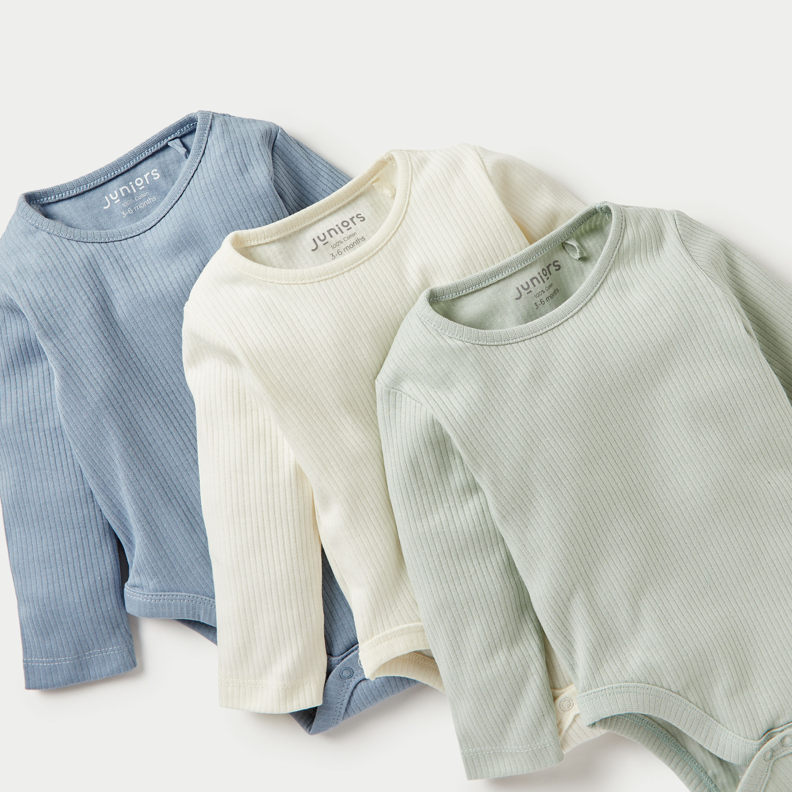 Juniors Ribbed Long Sleeves Bodysuit with Snap Button Closure - Set of 3-baby-boys-clothing-multipacks-image-5