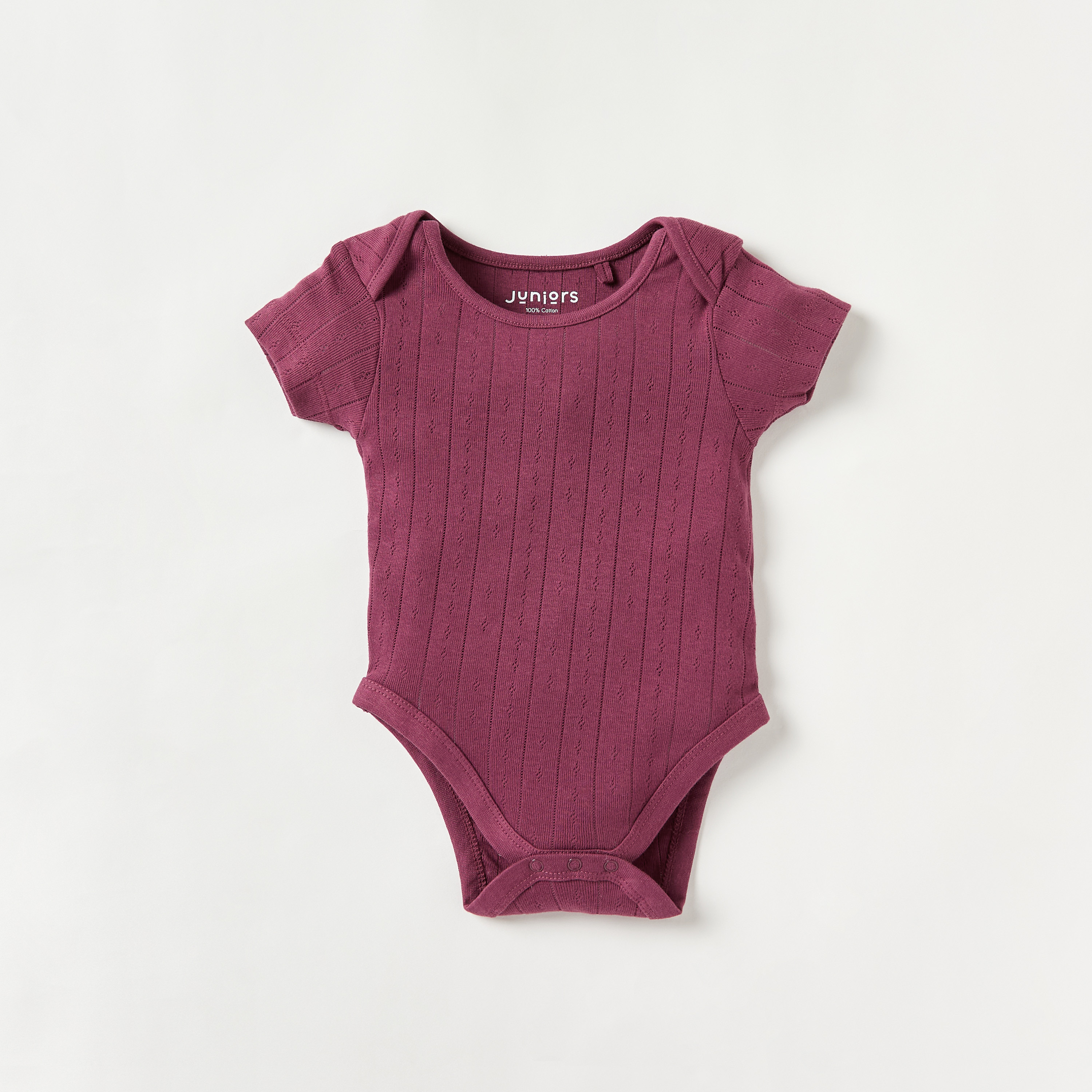 Juniors Pointelle Textured Bodysuit with Short Sleeves and Button Closure - Set of 5-baby-girls-clothing-bodysuits-image-2