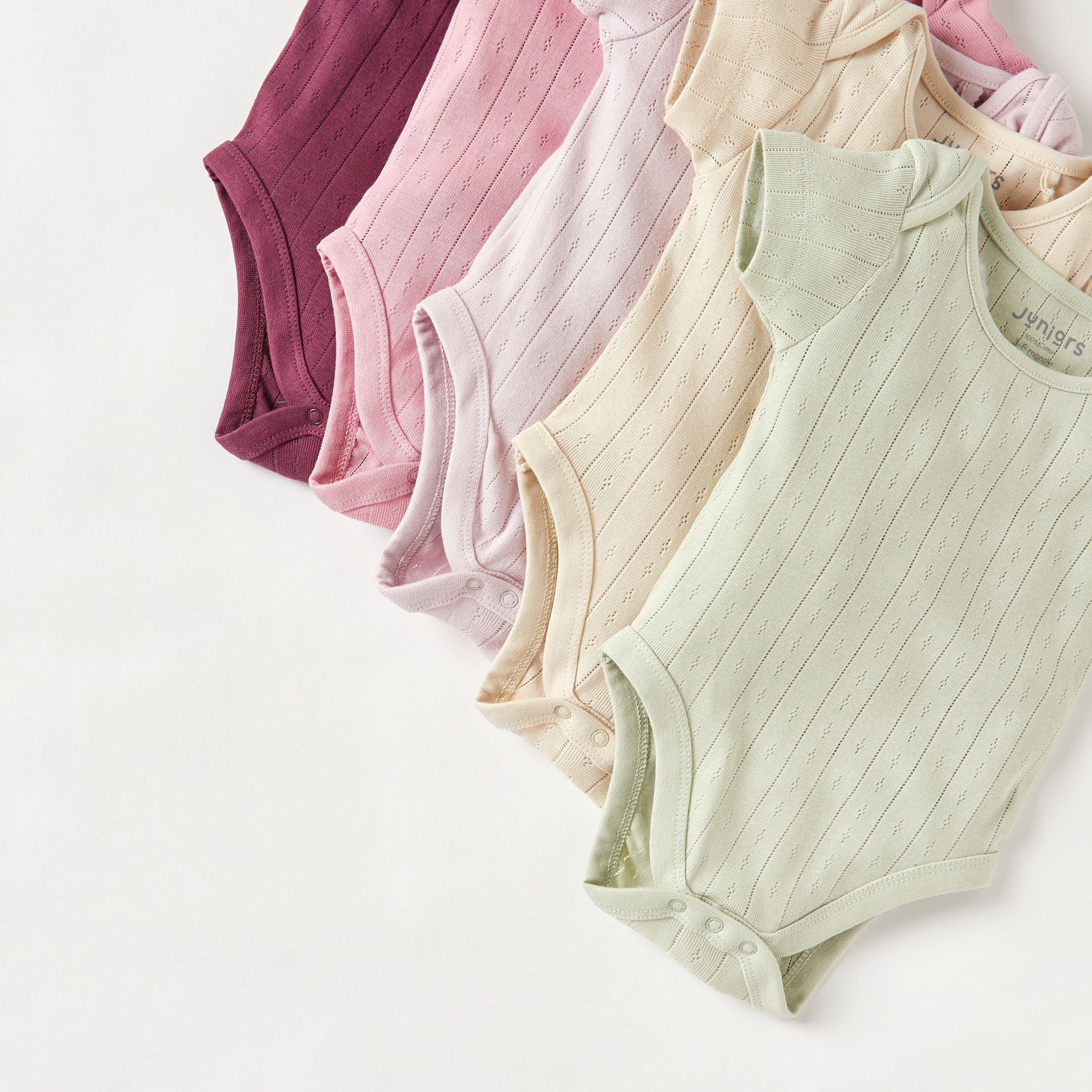 Juniors Pointelle Textured Bodysuit with Short Sleeves and Button Closure - Set of 5-baby-girls-clothing-bodysuits-image-4