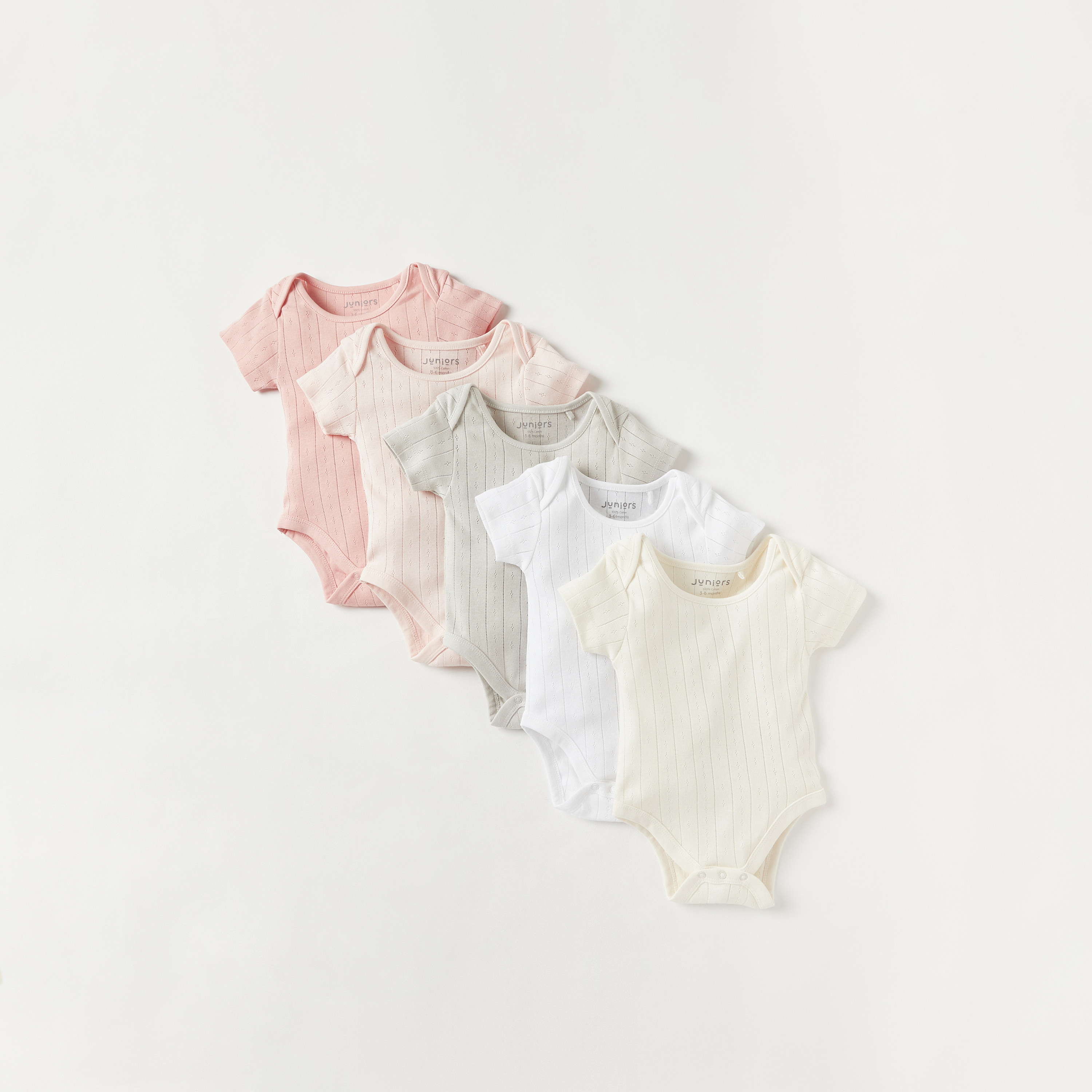 Juniors Pointelle Textured Bodysuit with Short Sleeves and Button Closure - Set of 5-baby-girls-clothing-multipacks-image-1