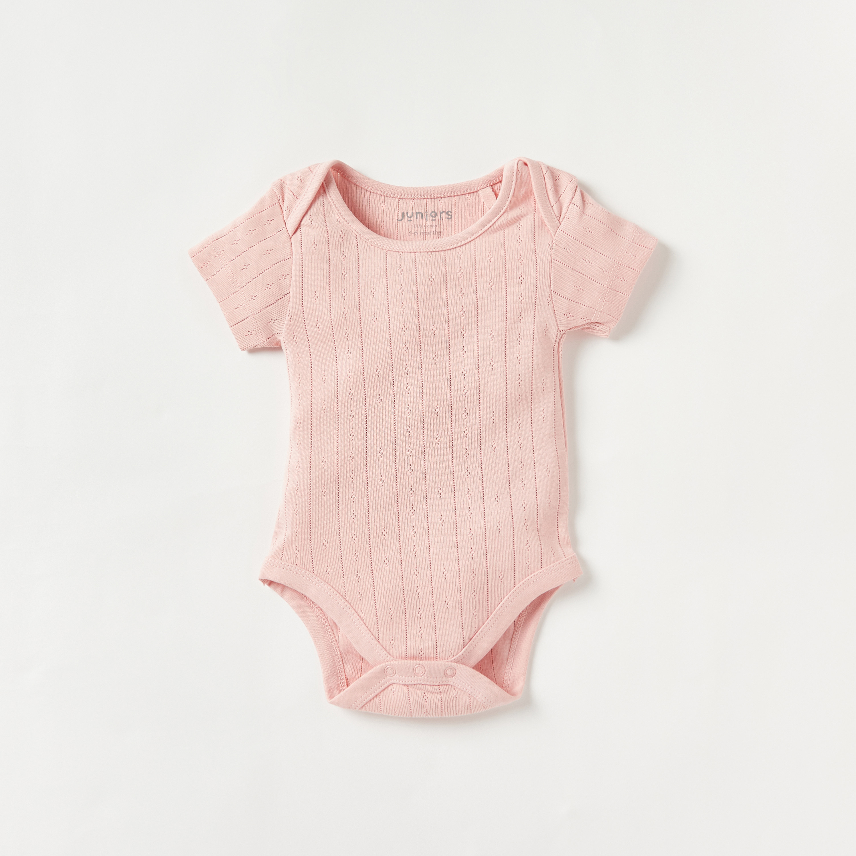 Juniors Pointelle Textured Bodysuit with Short Sleeves and Button Closure - Set of 5-baby-girls-clothing-multipacks-image-2