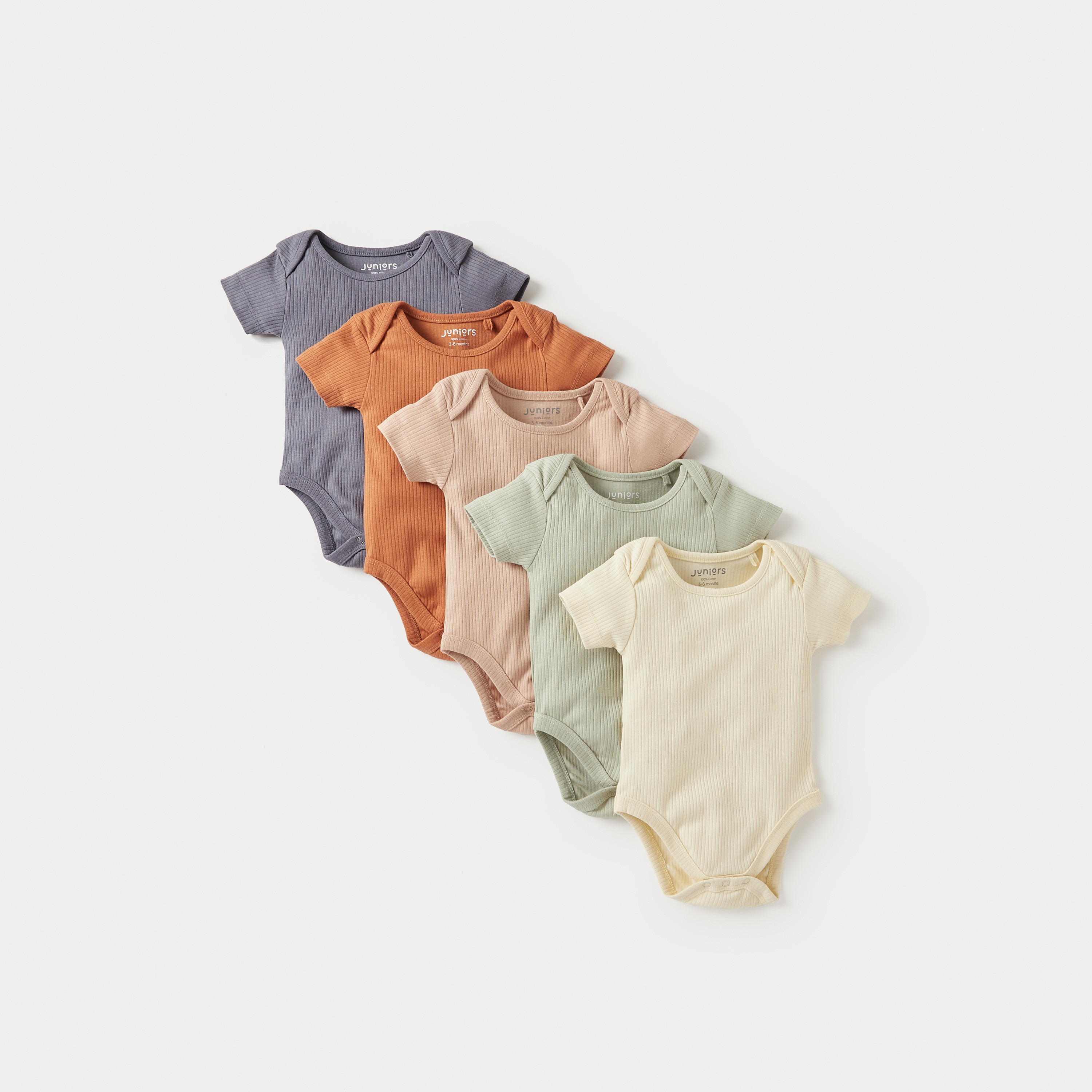 Juniors Ribbed Short Sleeves Bodysuit with Snap Button Closure - Set of 5-baby-boys-clothing-bodysuits-image-1