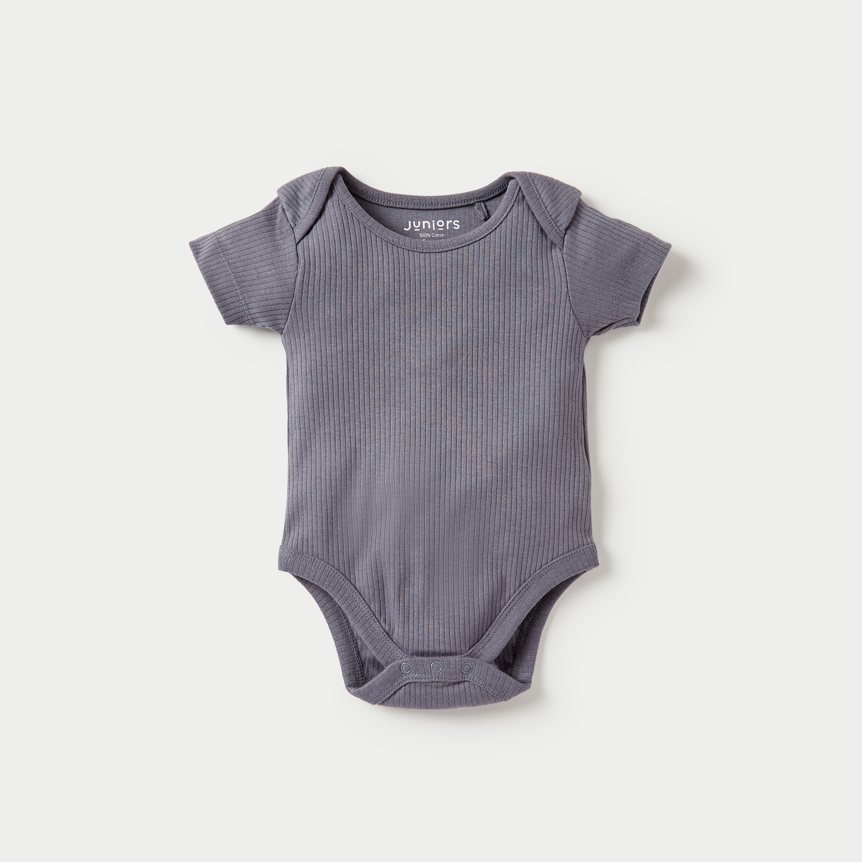 Juniors Ribbed Short Sleeves Bodysuit with Snap Button Closure - Set of 5-baby-boys-clothing-bodysuits-image-2