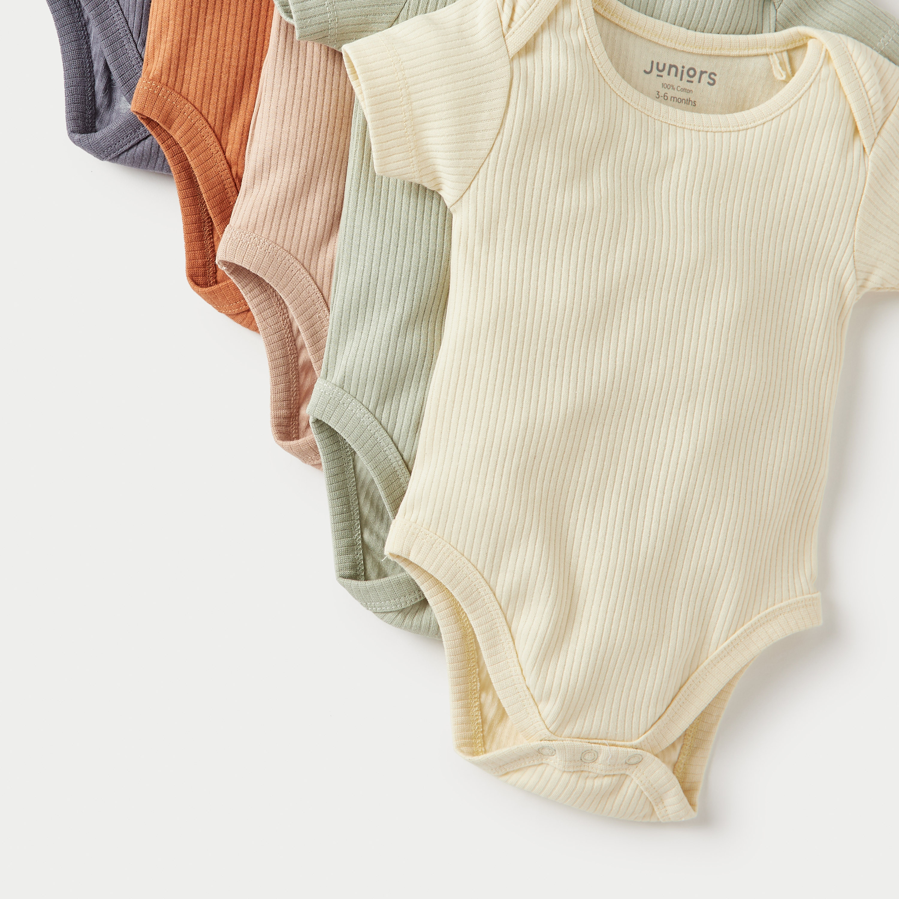 Juniors Ribbed Short Sleeves Bodysuit with Snap Button Closure - Set of 5-baby-boys-clothing-bodysuits-image-4