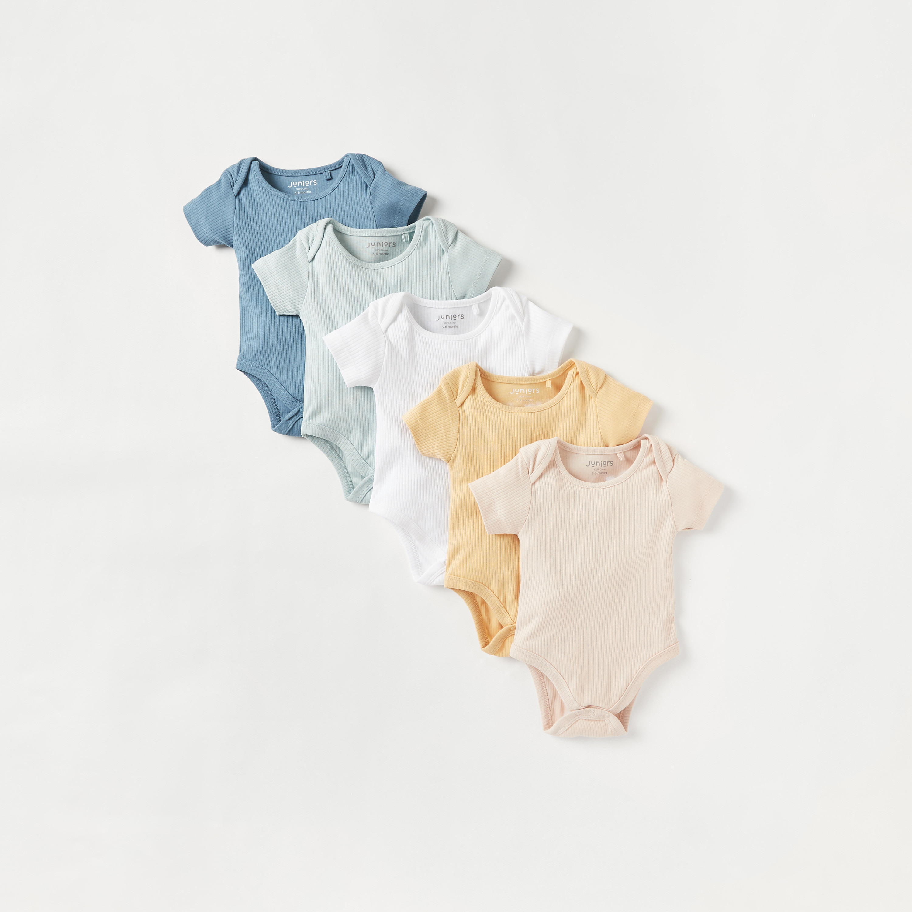 Juniors Ribbed Round Neck Bodysuit with Short Sleeves - Set of 5-baby-boys-clothing-bodysuits-image-1