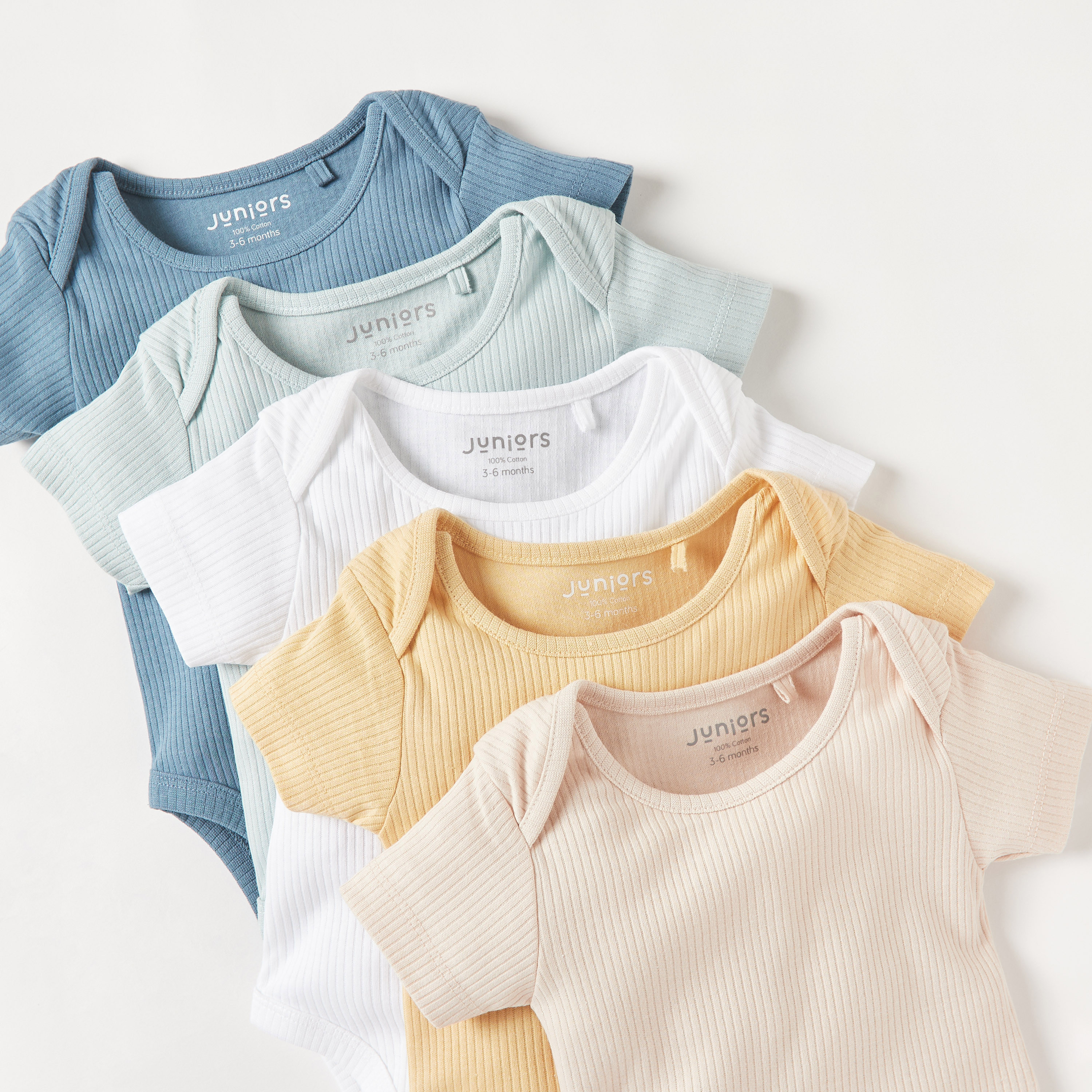 Juniors Ribbed Round Neck Bodysuit with Short Sleeves - Set of 5-baby-boys-clothing-bodysuits-image-3