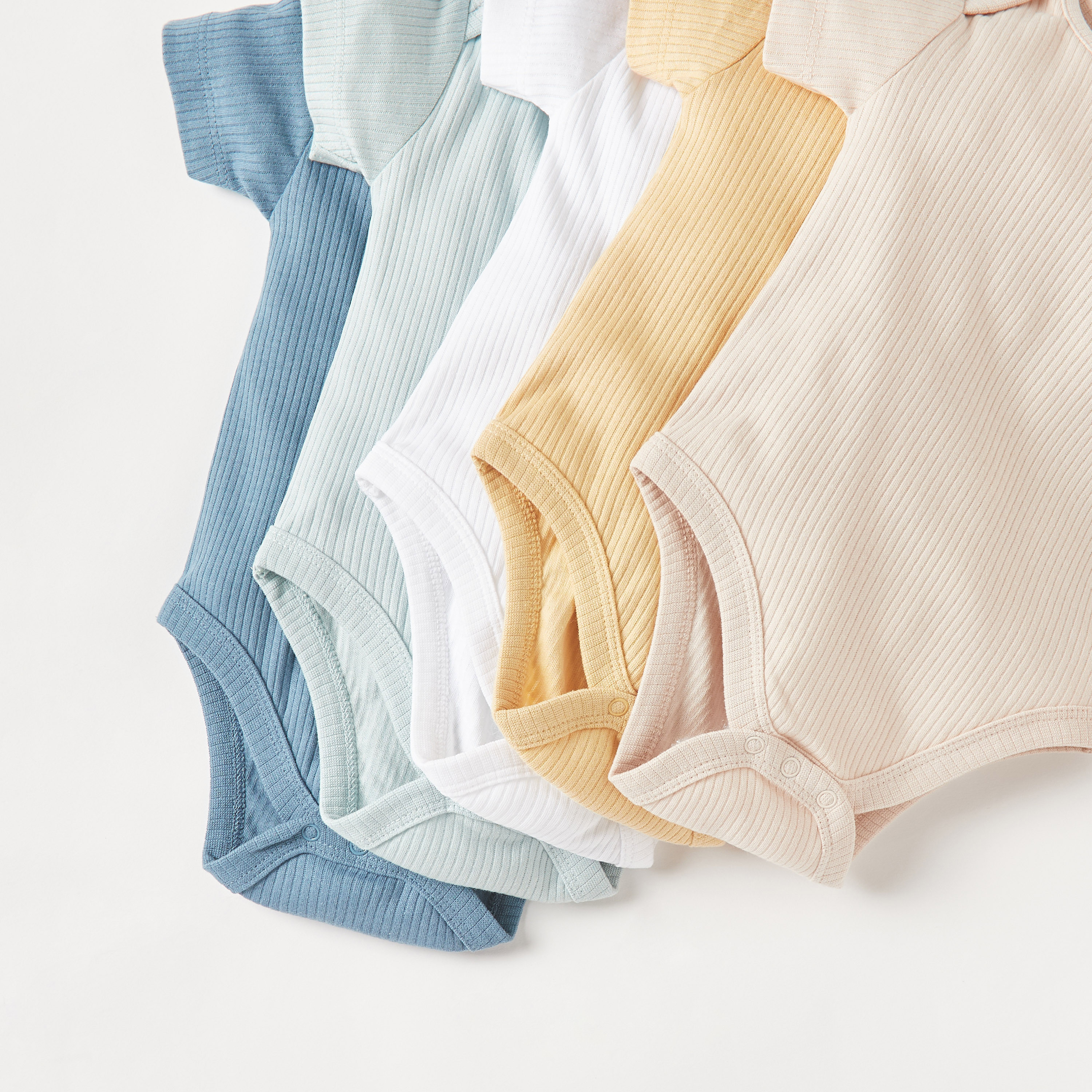 Juniors Ribbed Round Neck Bodysuit with Short Sleeves - Set of 5-baby-boys-clothing-bodysuits-image-4