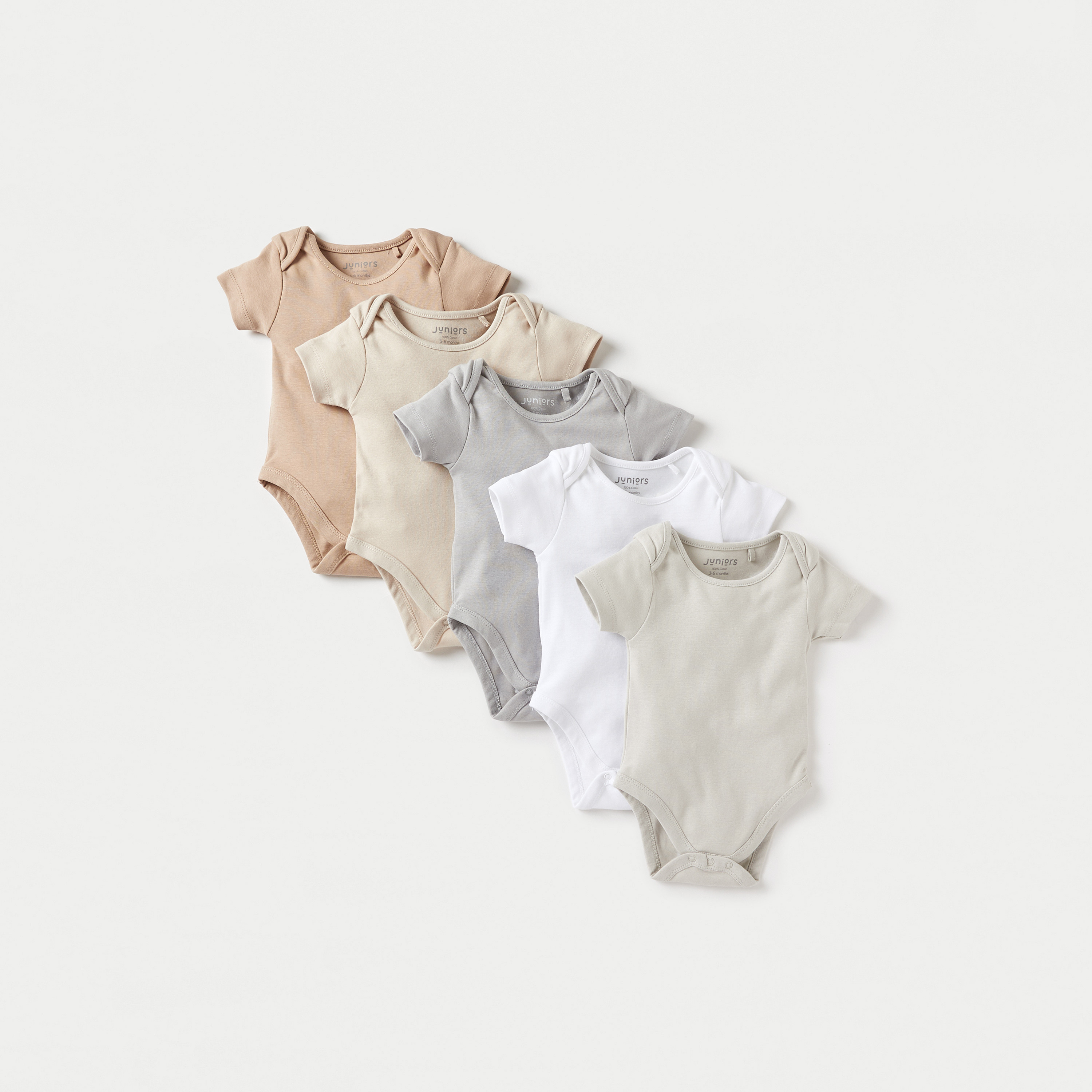 Juniors Solid Short Sleeves Bodysuit with Snap Button Closure - Set of 5-baby-boys-clothing-bodysuits-image-1