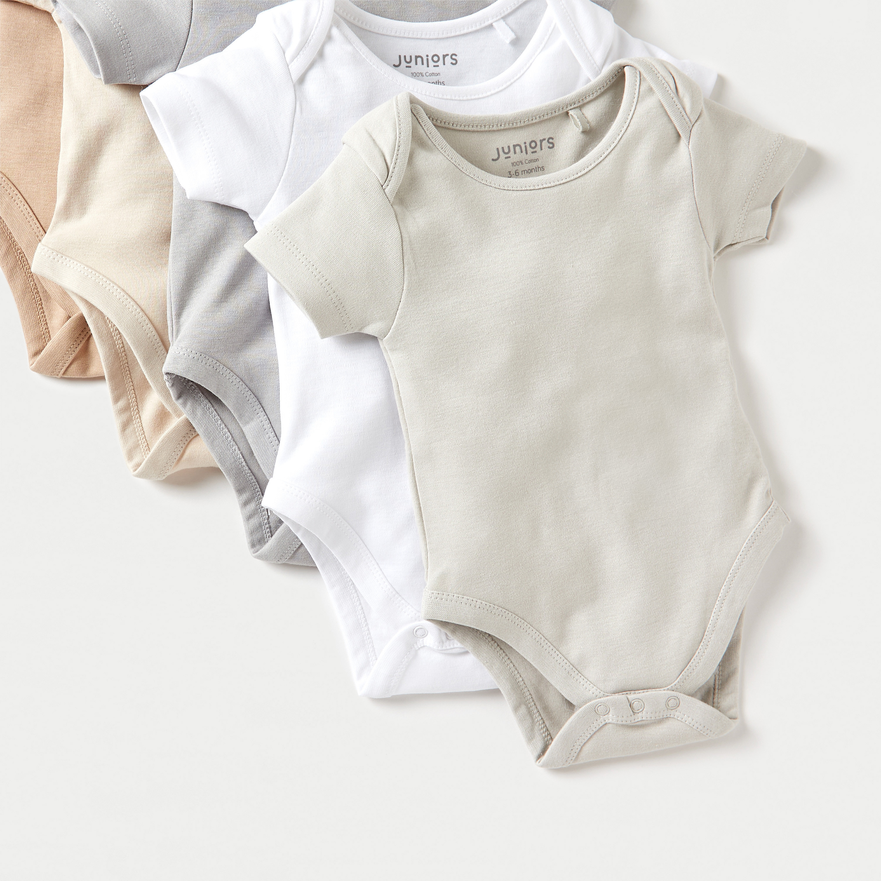 Juniors Solid Short Sleeves Bodysuit with Snap Button Closure - Set of 5-baby-boys-clothing-bodysuits-image-4