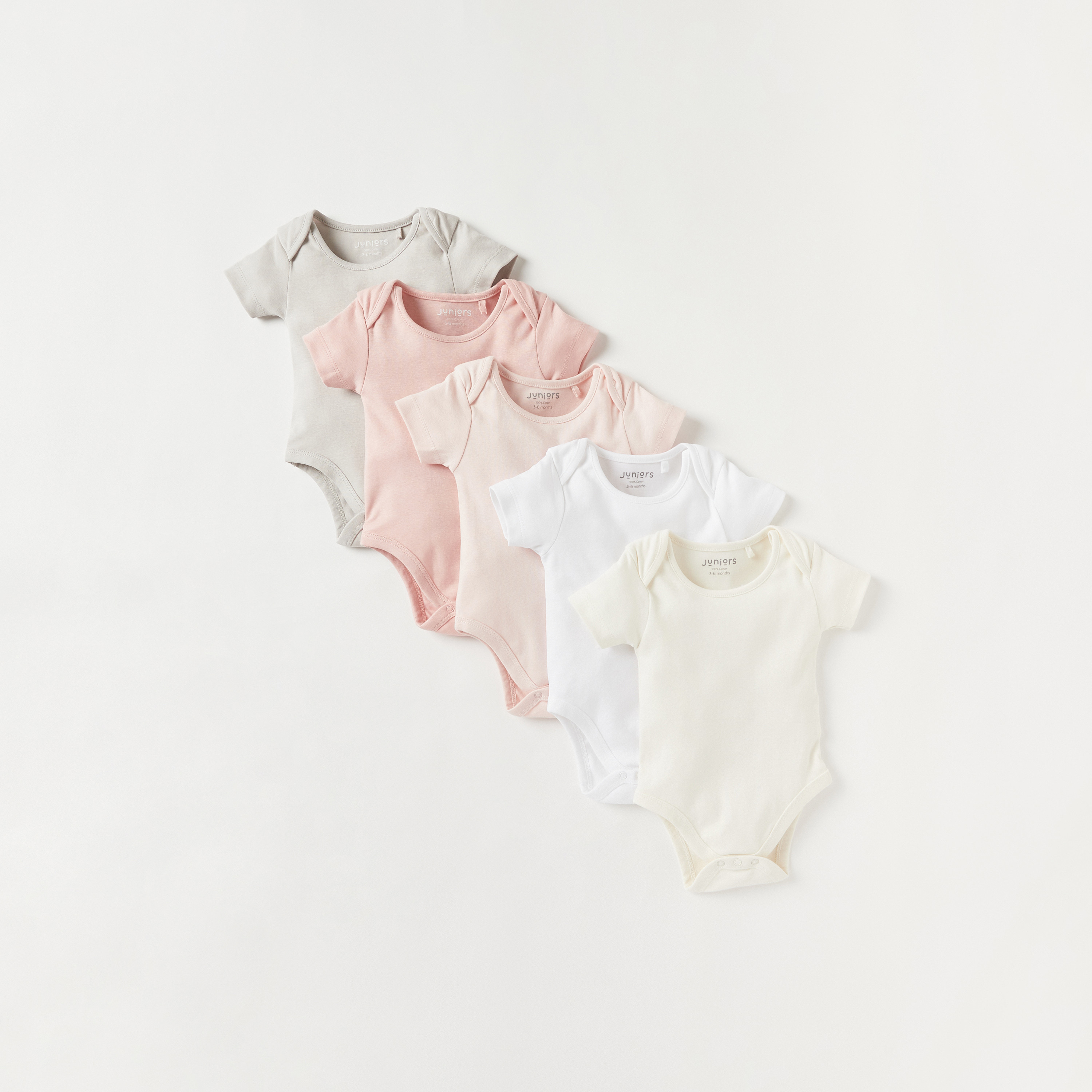Juniors Solid Bodysuit with Short Sleeves and Button Closure - Set of 5-baby-girls-clothing-bodysuits-image-1
