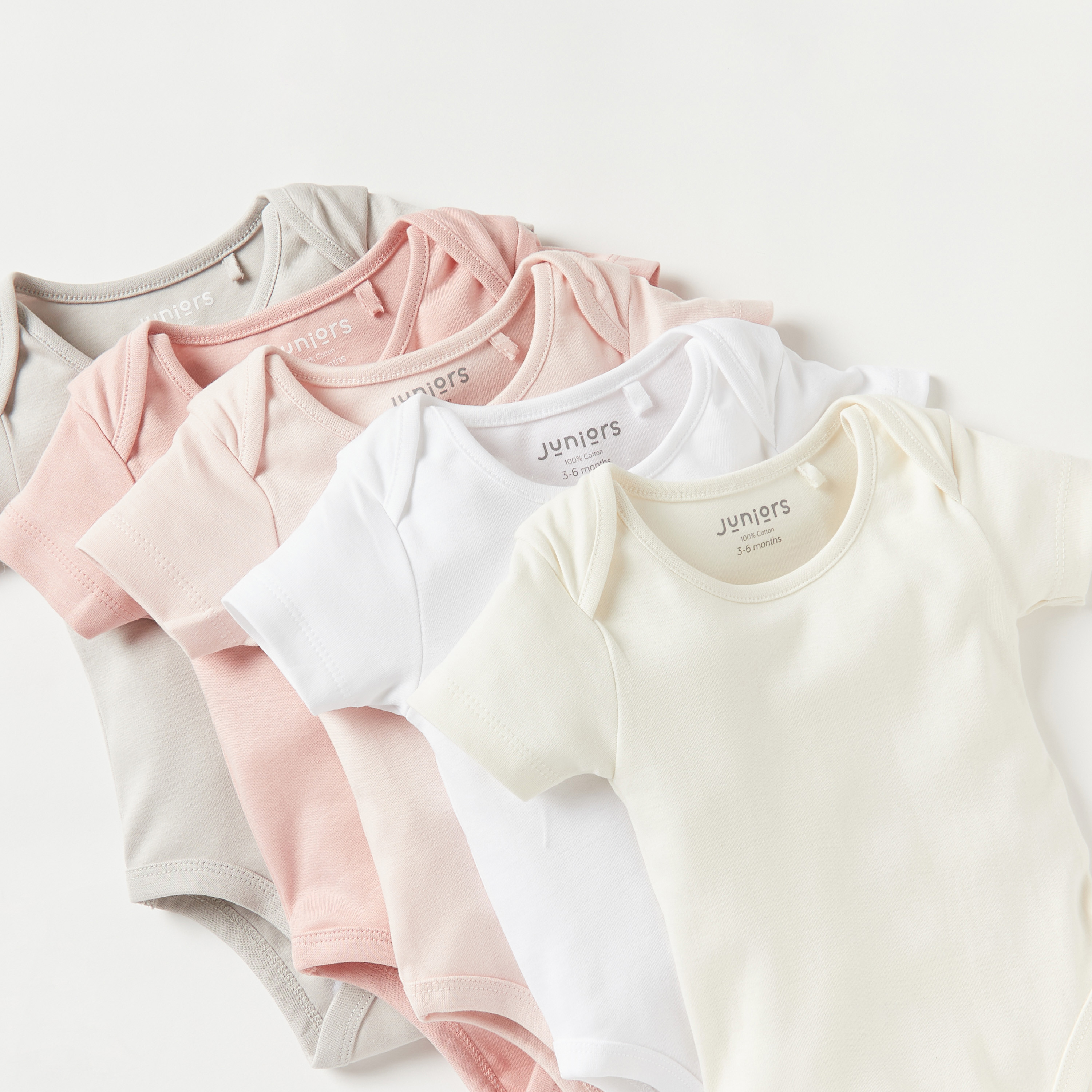 Juniors Solid Bodysuit with Short Sleeves and Button Closure - Set of 5-baby-girls-clothing-bodysuits-image-3
