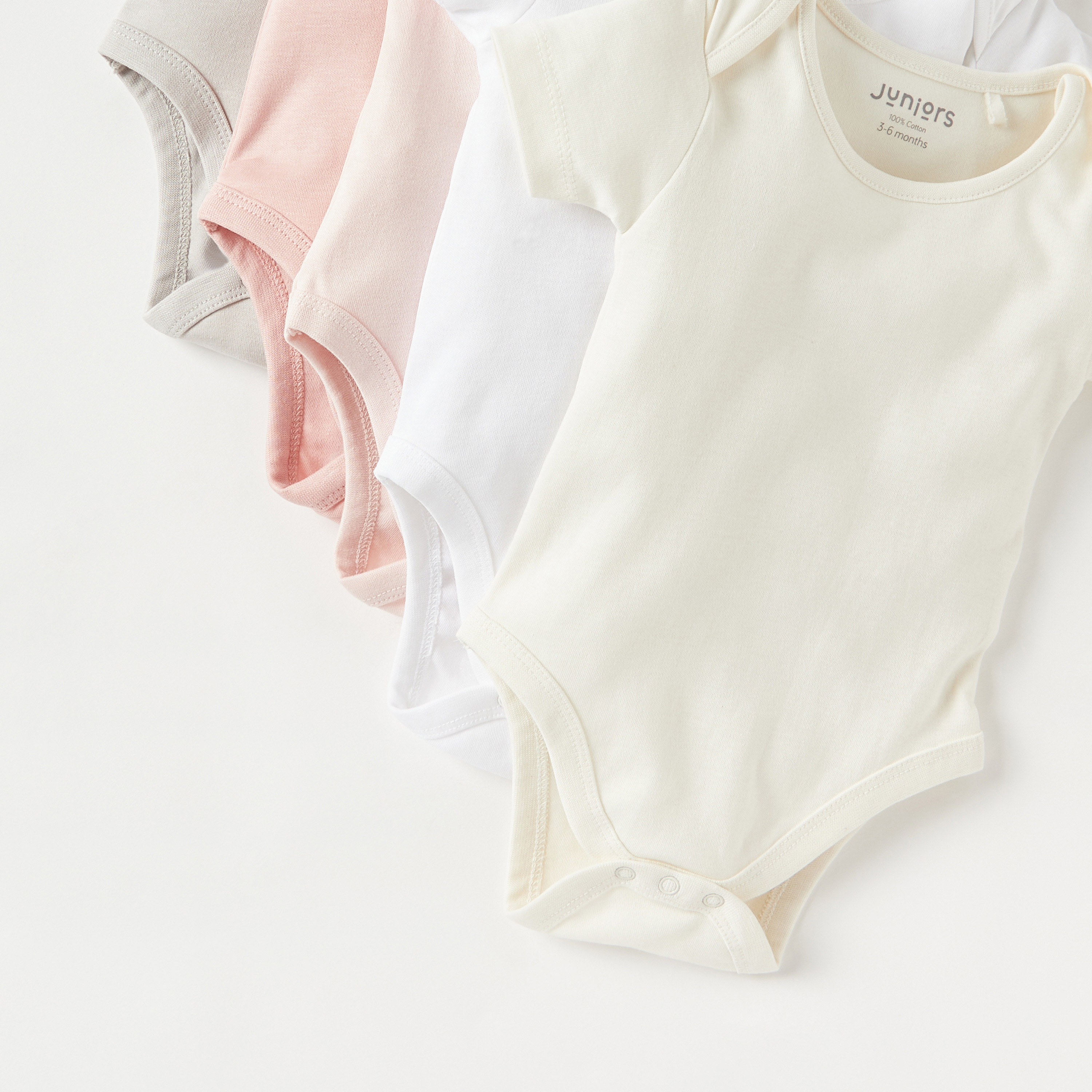 Juniors Solid Bodysuit with Short Sleeves and Button Closure - Set of 5-baby-girls-clothing-bodysuits-image-4