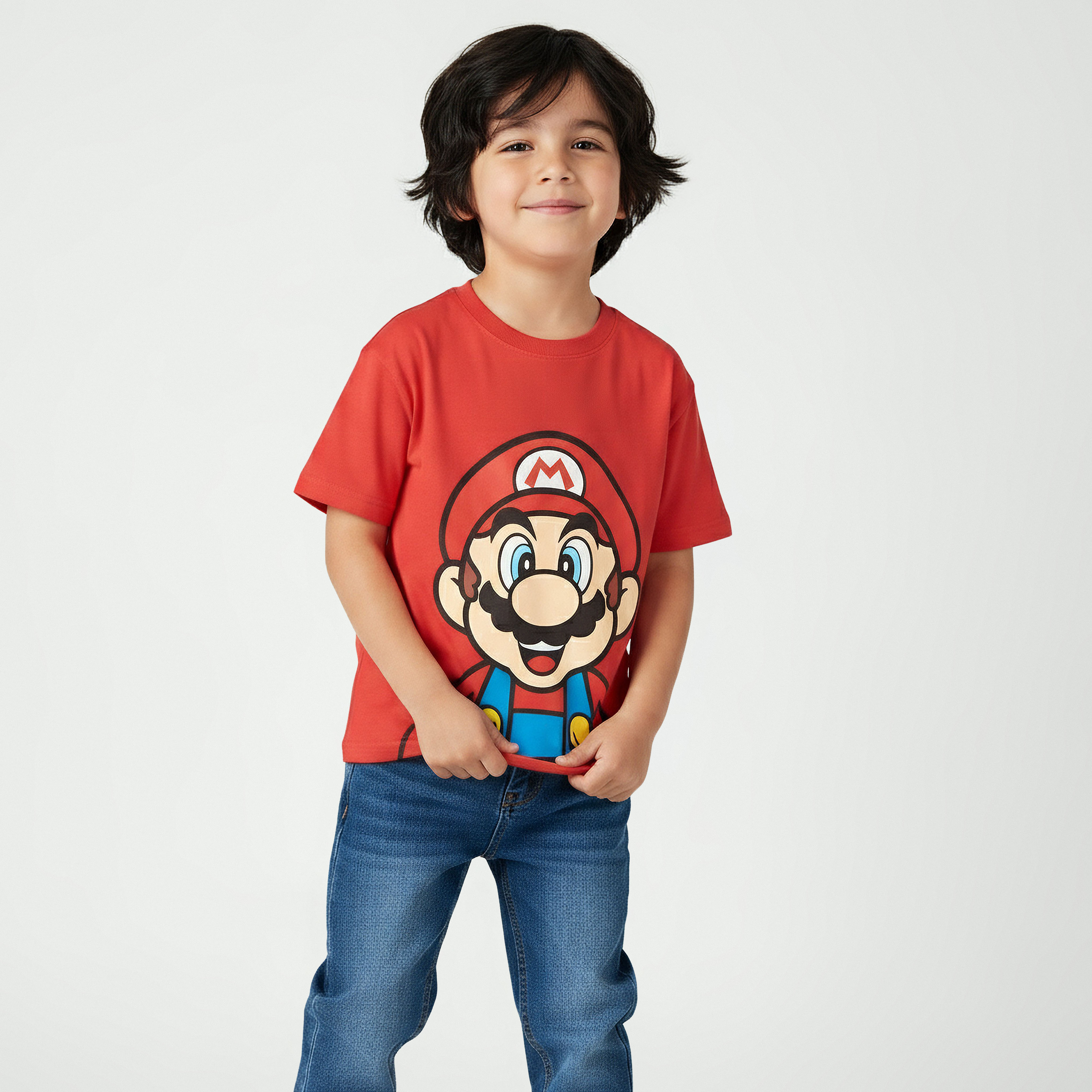 تيشيرت بياقة ضيقة وأكمام قصيرة وطبعات سوبر ماريو من نينتيندو-boys-clothing-tshirtsandpolos-image-1