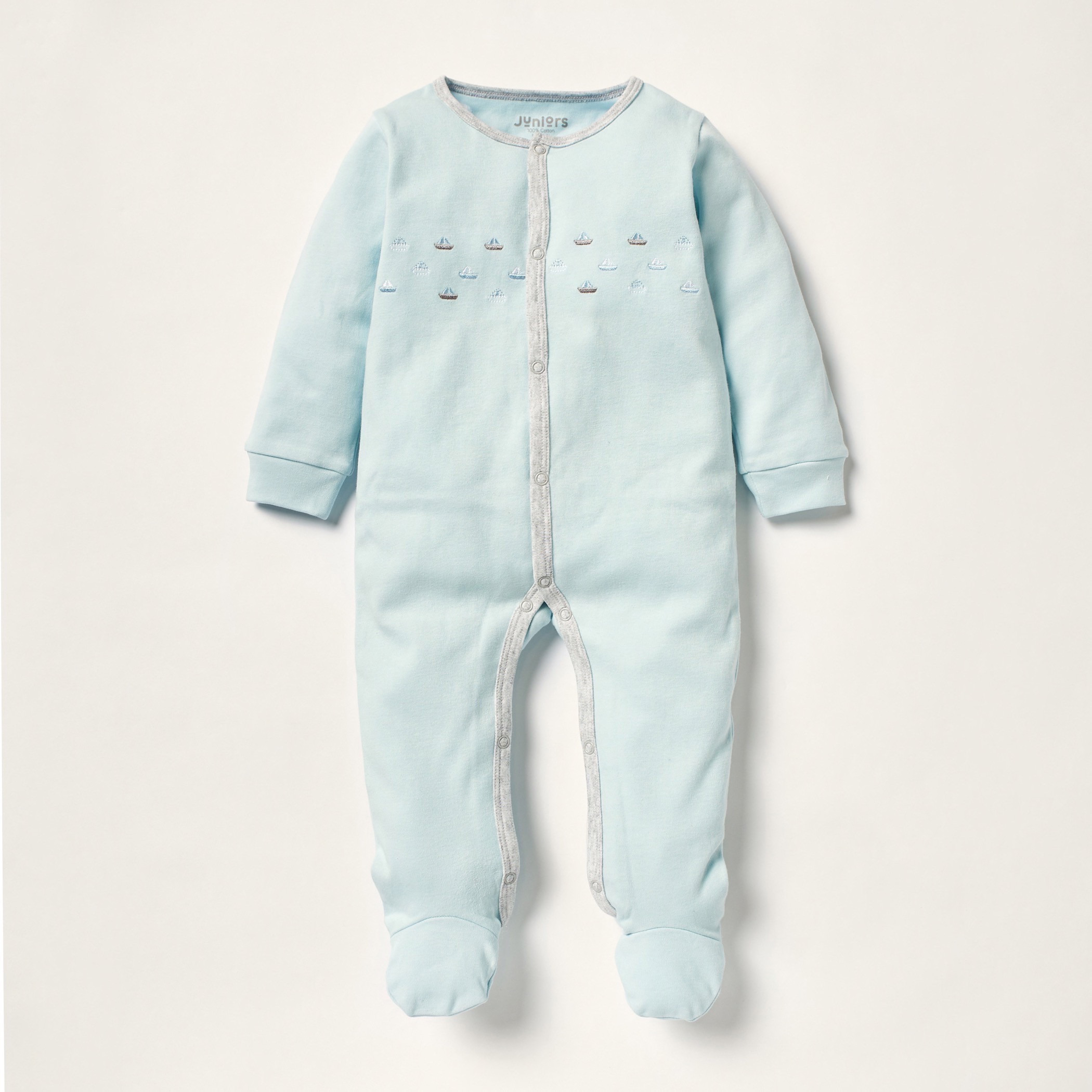 Juniors Embroidered Sleepsuit with Long Sleeves-baby-boys-clothing-nightwear-sleepsuits-image-1