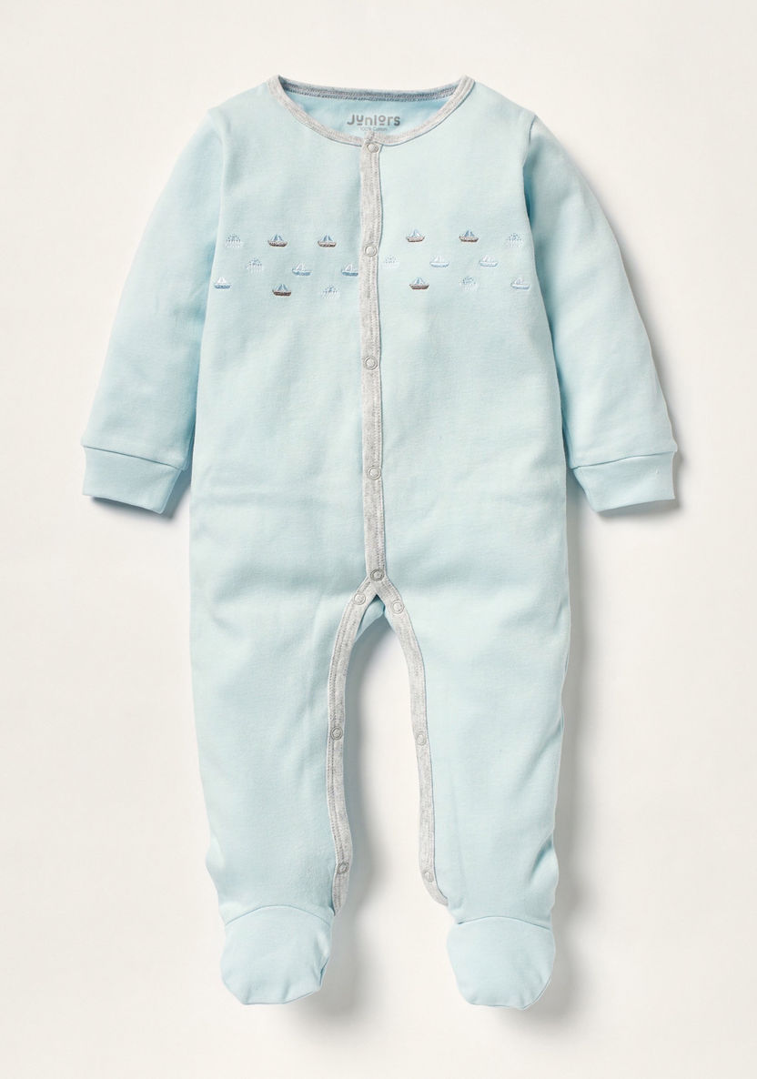 Juniors Embroidered Sleepsuit with Long Sleeves-Sleepsuits-image-0