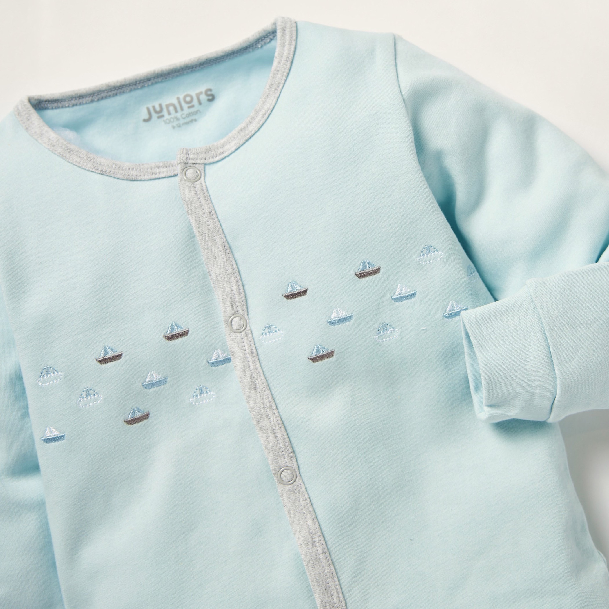 Juniors Embroidered Sleepsuit with Long Sleeves-baby-boys-clothing-nightwear-sleepsuits-image-2