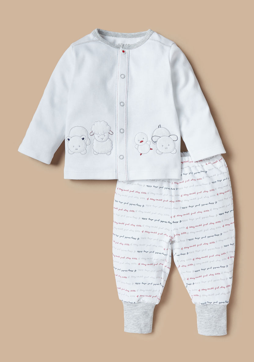 Juniors Applique Detail Shirt and Printed Pyjama Set-Pyjama Sets-image-0