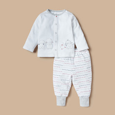Juniors Applique Detail Shirt and Printed Pyjama Set