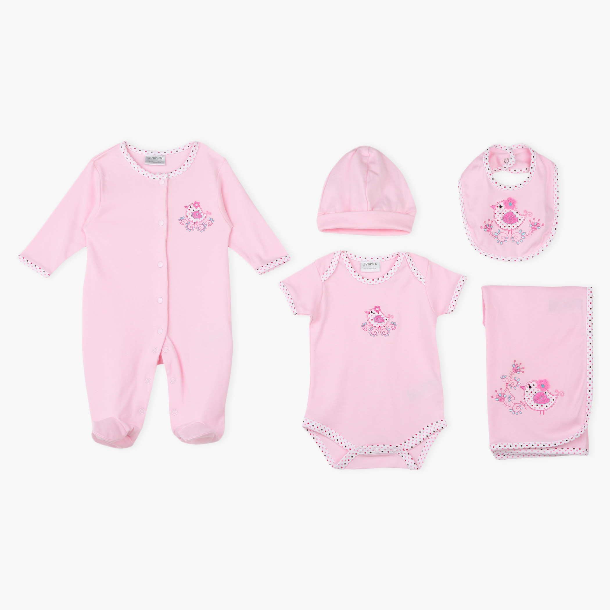 طقم هدية 5 قطع مزيّن بطبعات وتطريز من جونيورز-baby-girls-clothing-setsandcoords-image-1