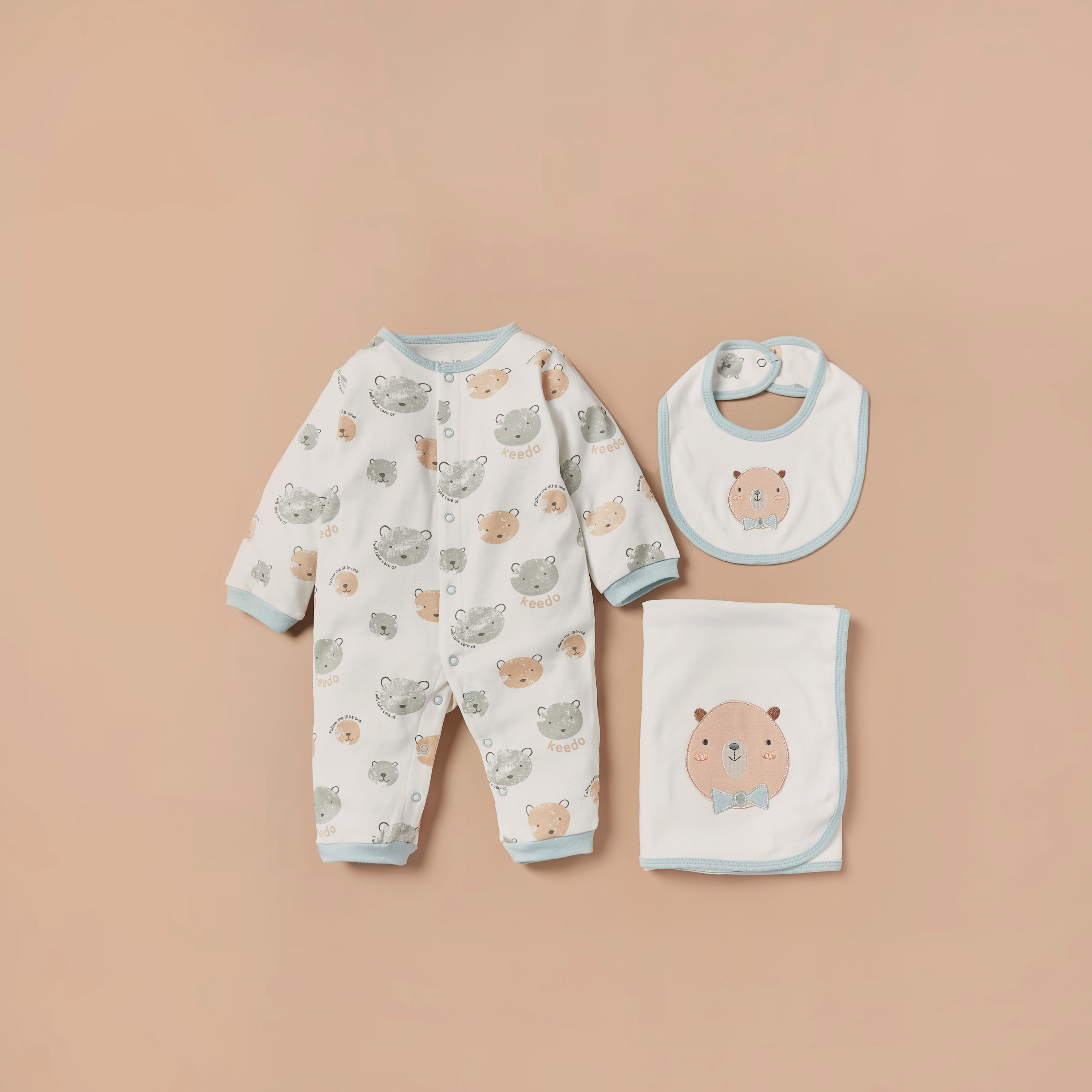Juniors Bear Detail Sleepsuit with Bib and Blanket-baby-boys-clothing-setsandcoords-image-1