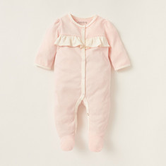 Juniors Printed Closed Feet Sleepsuit with Long Sleeves and Frill Detail